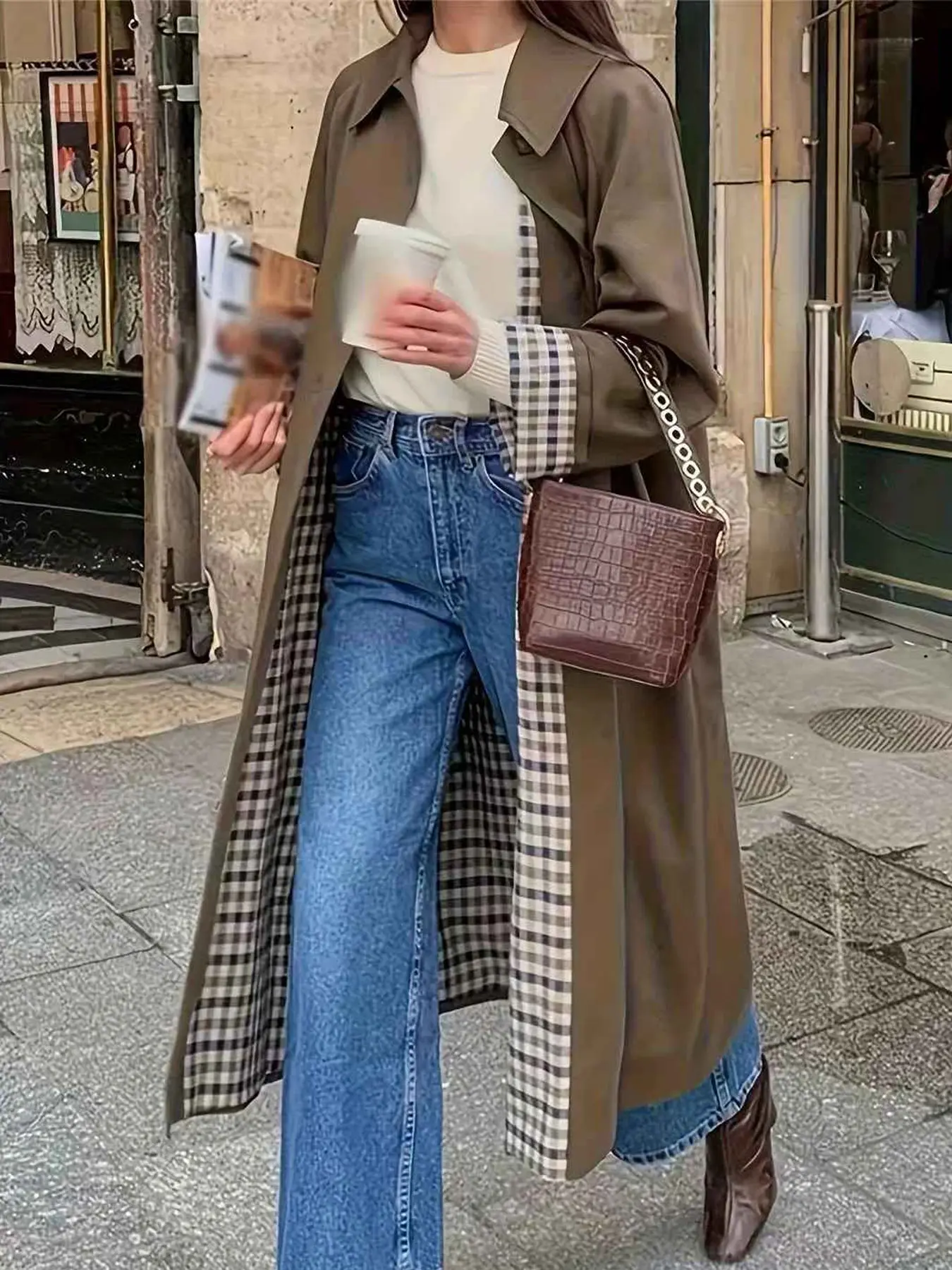 A women's brown Melton pea coat with a single-breasted collar, suitable for spring and autumn, perfect for daily outings, dating parties