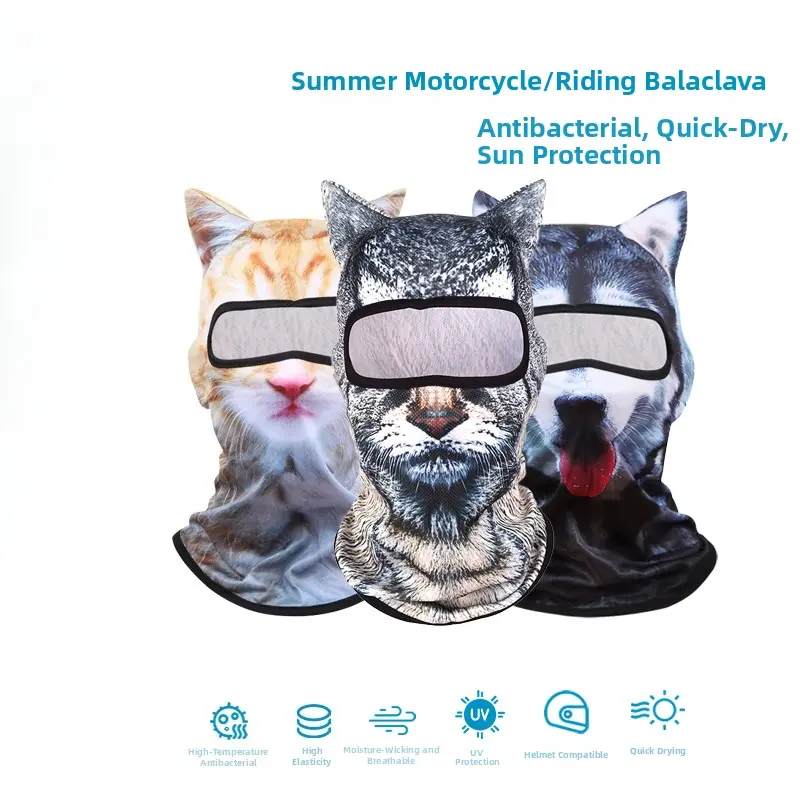 3-Pack Youth Balaclava Face Cover with Funny Animal Prints - Lightweight, Quick-Dry Fabric with UV Protection, Helmet Compatible for Biking & Tennis, Lightweight Fabric, Full-Face Cover, Outdoor Yoga, 3Pc, Face Covering, Helmet-Fit