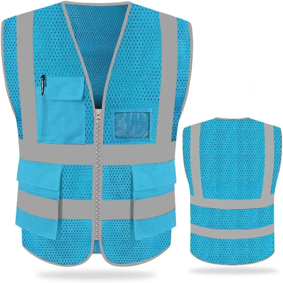 High Visibility Safety Vest Mesh Reflective Work Vests for Men Women with Pockets and Zipper Meets ANSI/ISEA Standards
