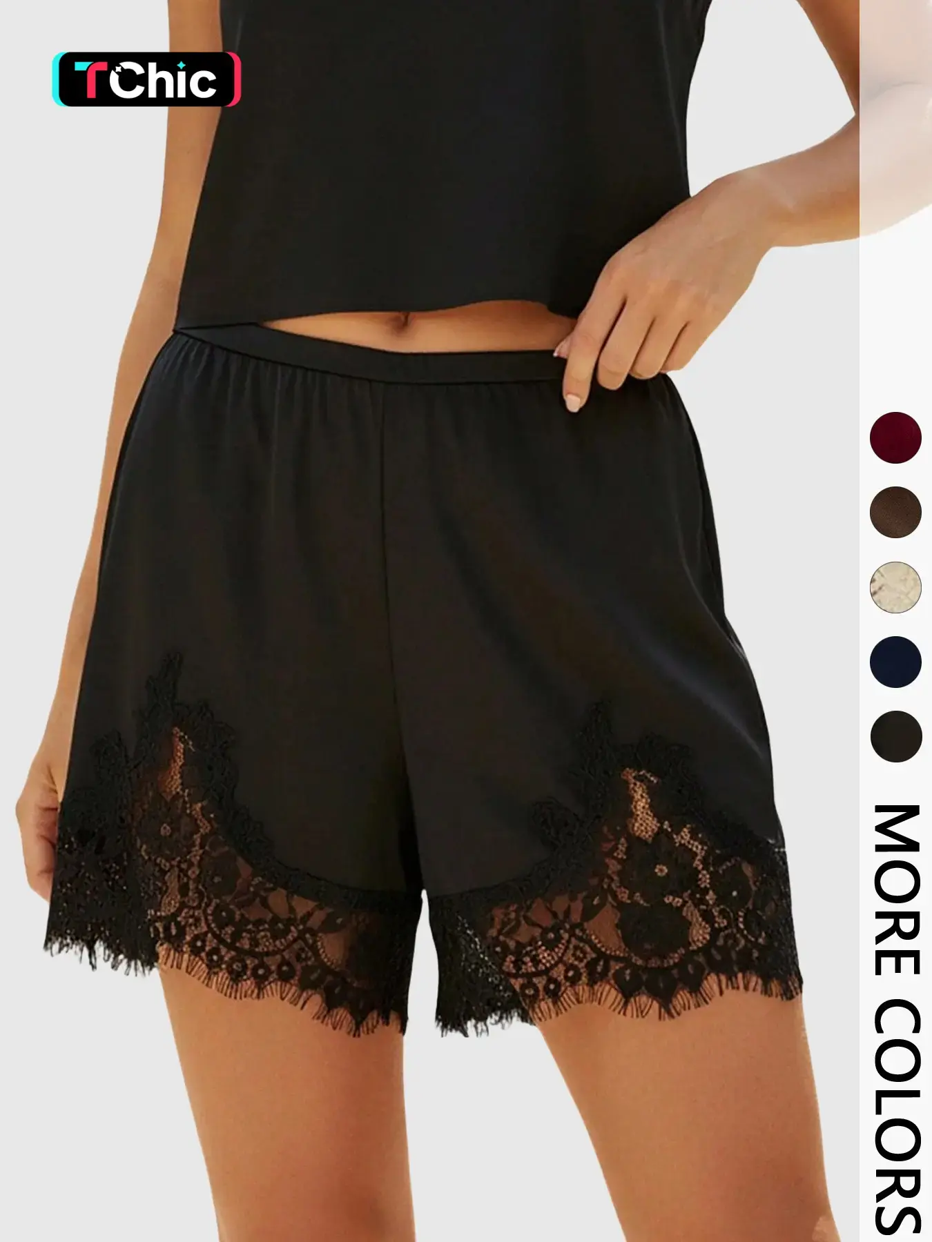 Women's Summer Lace Patchwork Shorts, Lightweight Breathable Comfort, Elastic Waist, Fit, Casual Home and Vacation Wear, Casual Fashion Bottoms