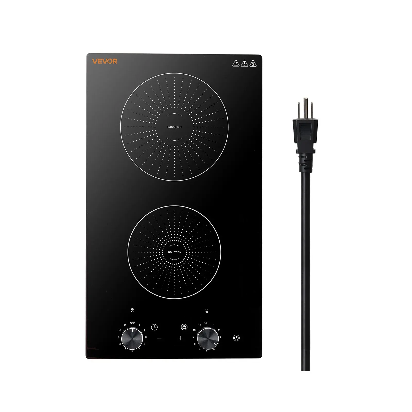 VEVOR Induction Cooktop 12inch 2 Burners Built-in Electric Stove 110V 1800W, Countertop Induction Burner, with 11 Power Levels, Knob Control, Ceramic Glass Surface, Child Lock, for Kitchen, RV