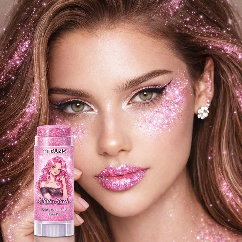 YTRUNS Glitter Gel Stick, Star Chunky Sparkle Eyeshadow, Body Glitter, Shimmering Body Makeup, Multi Use Face Eye Highlighter Gel, Long Lasting Waterproof Non Sticky Formula, Easy Apply Shimmer Makeup for Festival, Party, Night Club