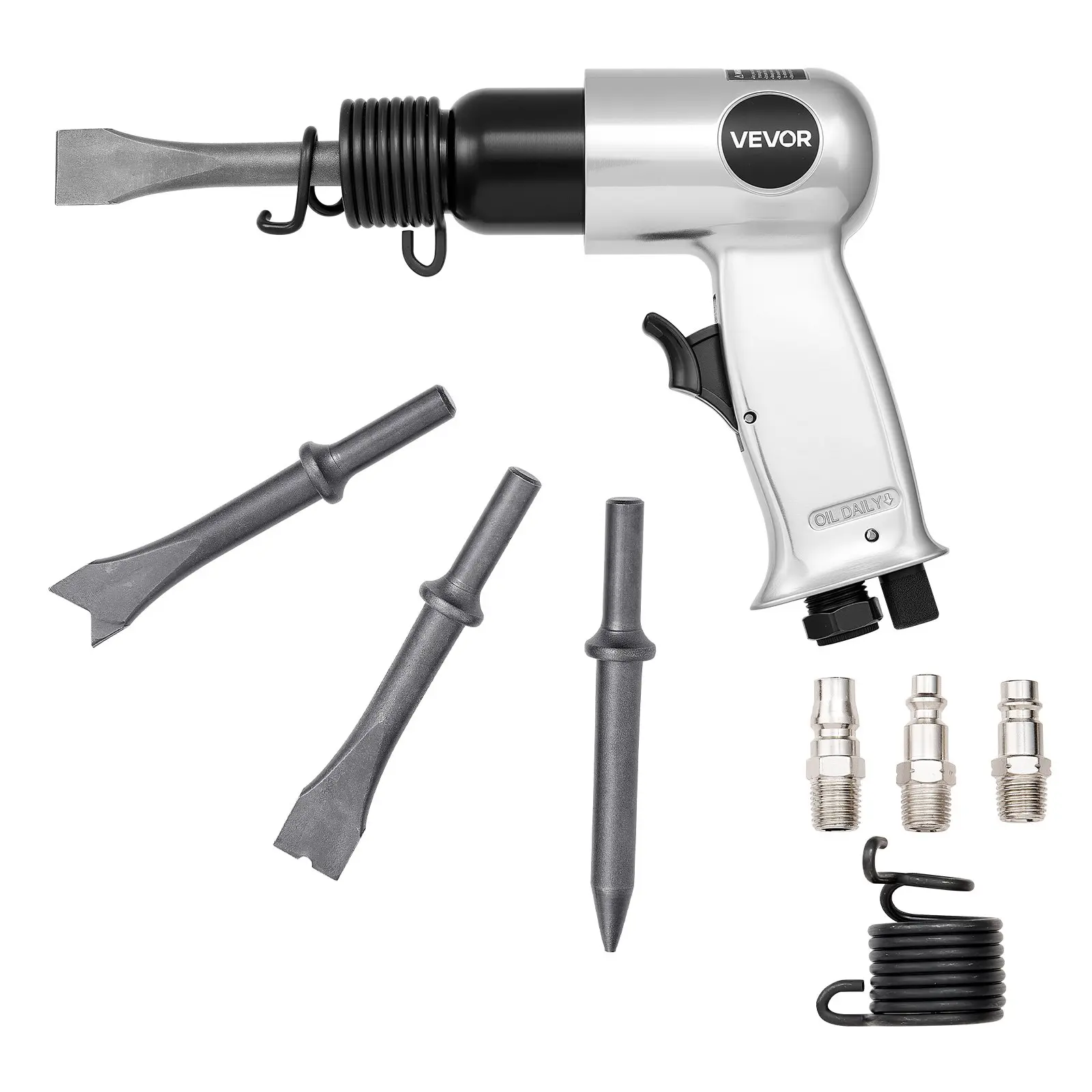 【DealsForYouDays】VEVOR Portable Pneumatic Air Hammer, 4500BPM, 1.57-in Stroke, 4PCS Round Shank Chisels, Lightweight Compact Air Chisel Shovel Tool for Cutting, Punching, 1.57-Inch Stroke