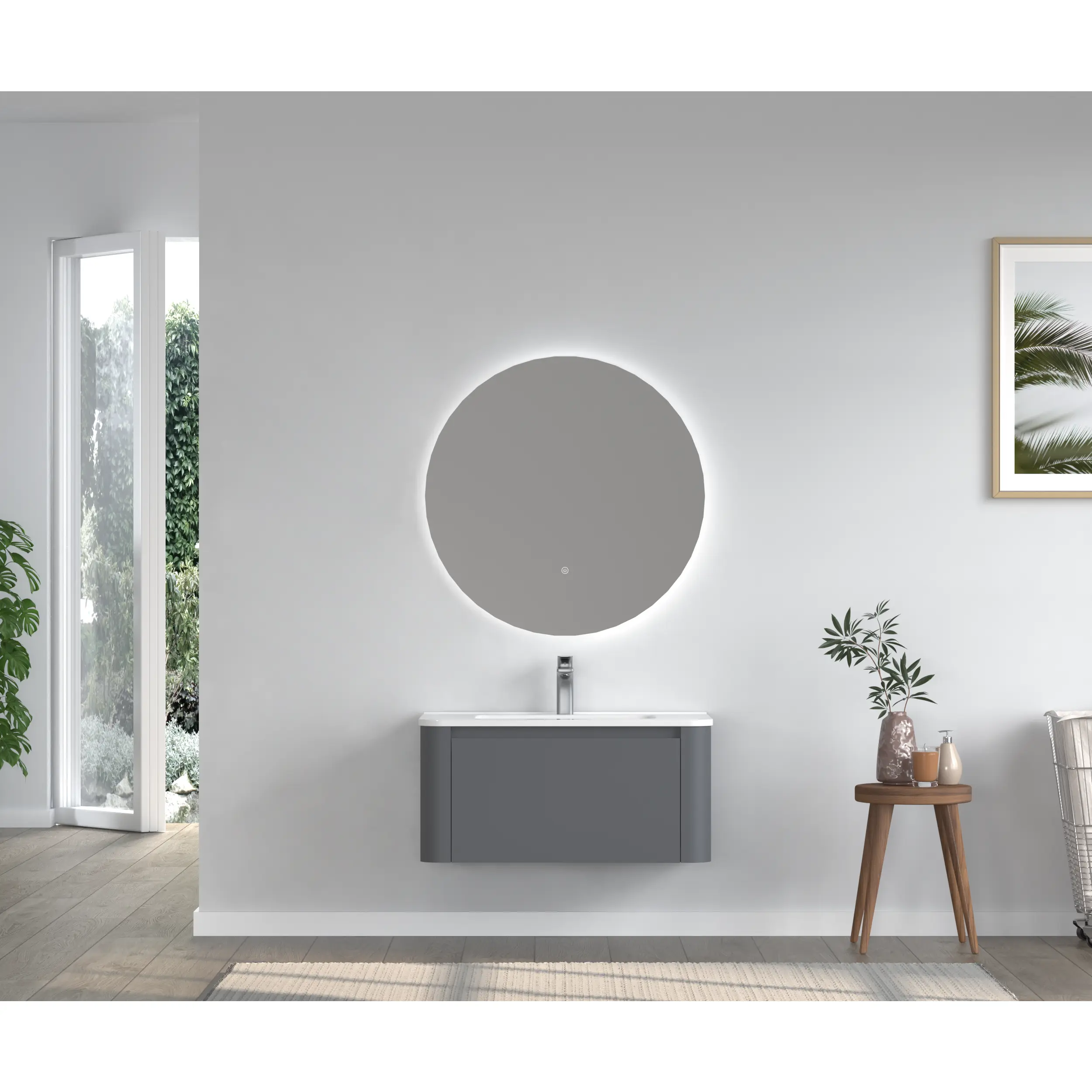 ARCH 30 Inch Grey Wall Mounted Bathroom Vanity with Integrated White Ceramic Sink, Modern Floating Bathroom Cabinet with Drawer, Space-Saving Wall-Hung Vanity for Bathroom Storage, Single Sink Vanity Unit, Bathroom Furniture for Vanity Area