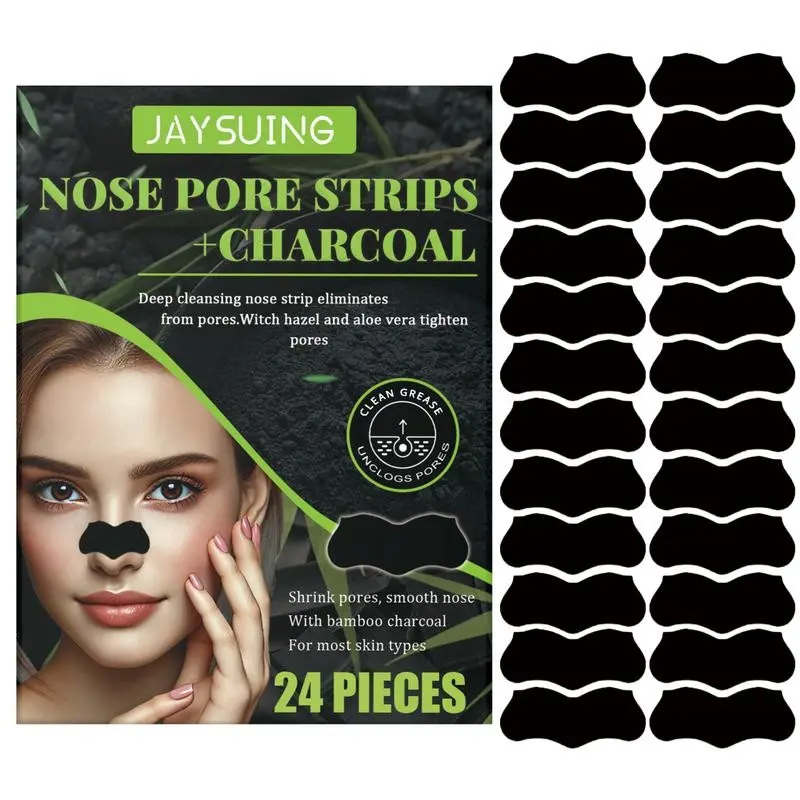 24pcs Blackhead Nose Strips with Activated Bamboo Charcoal & Aloe Vera, Deep Cleansing Pore Care, Non-Irritating for Men & Women, Nose Strips for Pores, Nose Patches