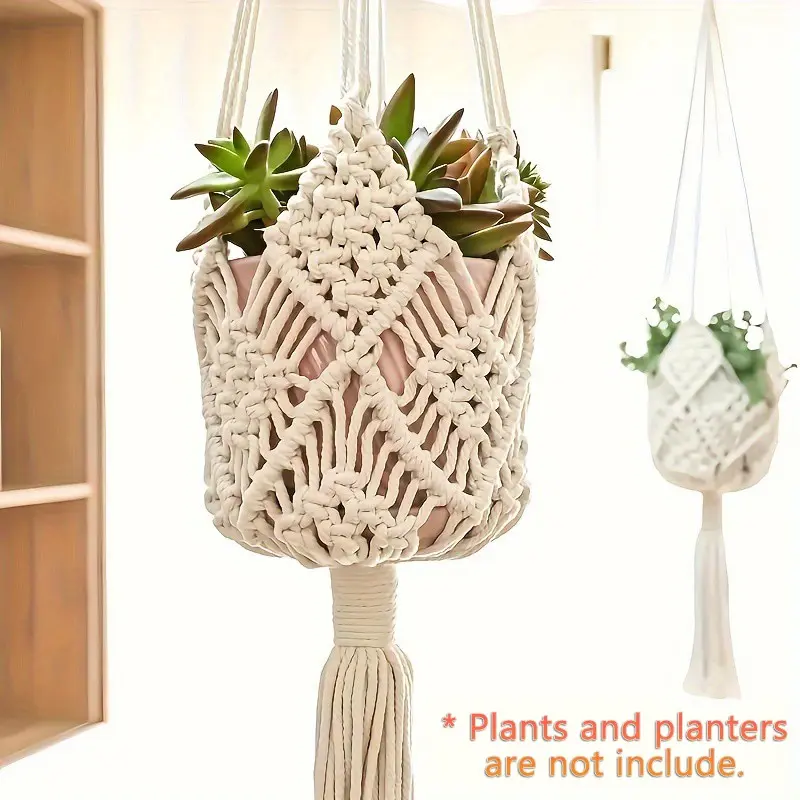 2 Pcs Boho Bohemian Handcrafted Macrame Plant Hanger Set for Vertical Aesthetic Indoor/Outdoor Home Decorations, Hanging Planters, Hanging Baskets, Boho Hand-Knitted Flower Pots Hangers with Geometric Patterns Suitable for Pots up to 8 Inches #TOP PICKS