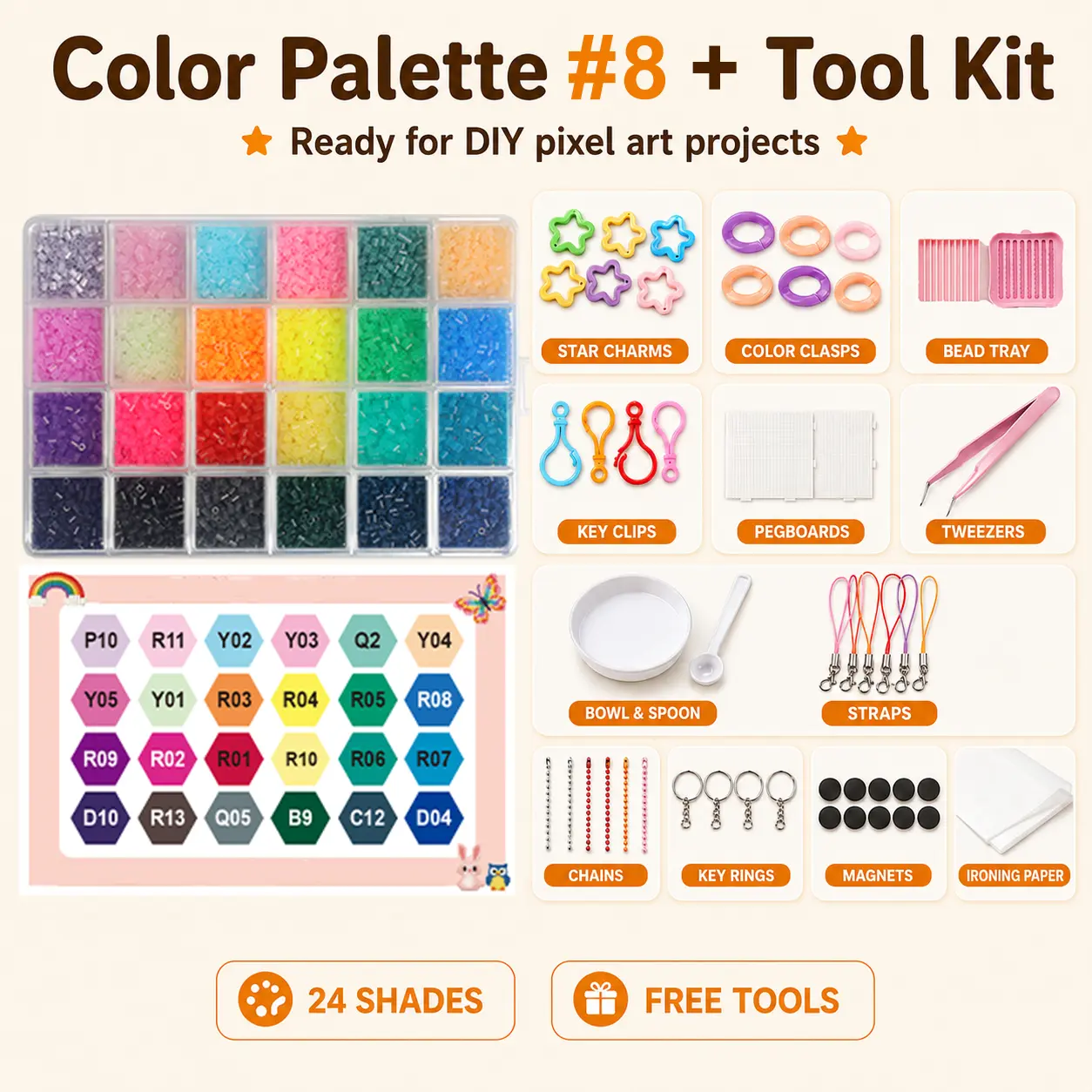 PomCraft Palette #8 Portrait Tone Mini Fuse , Soft Neutral 2.6mm Pixel  with Tool Kit for Character, Face, Figure, and Avatar Art