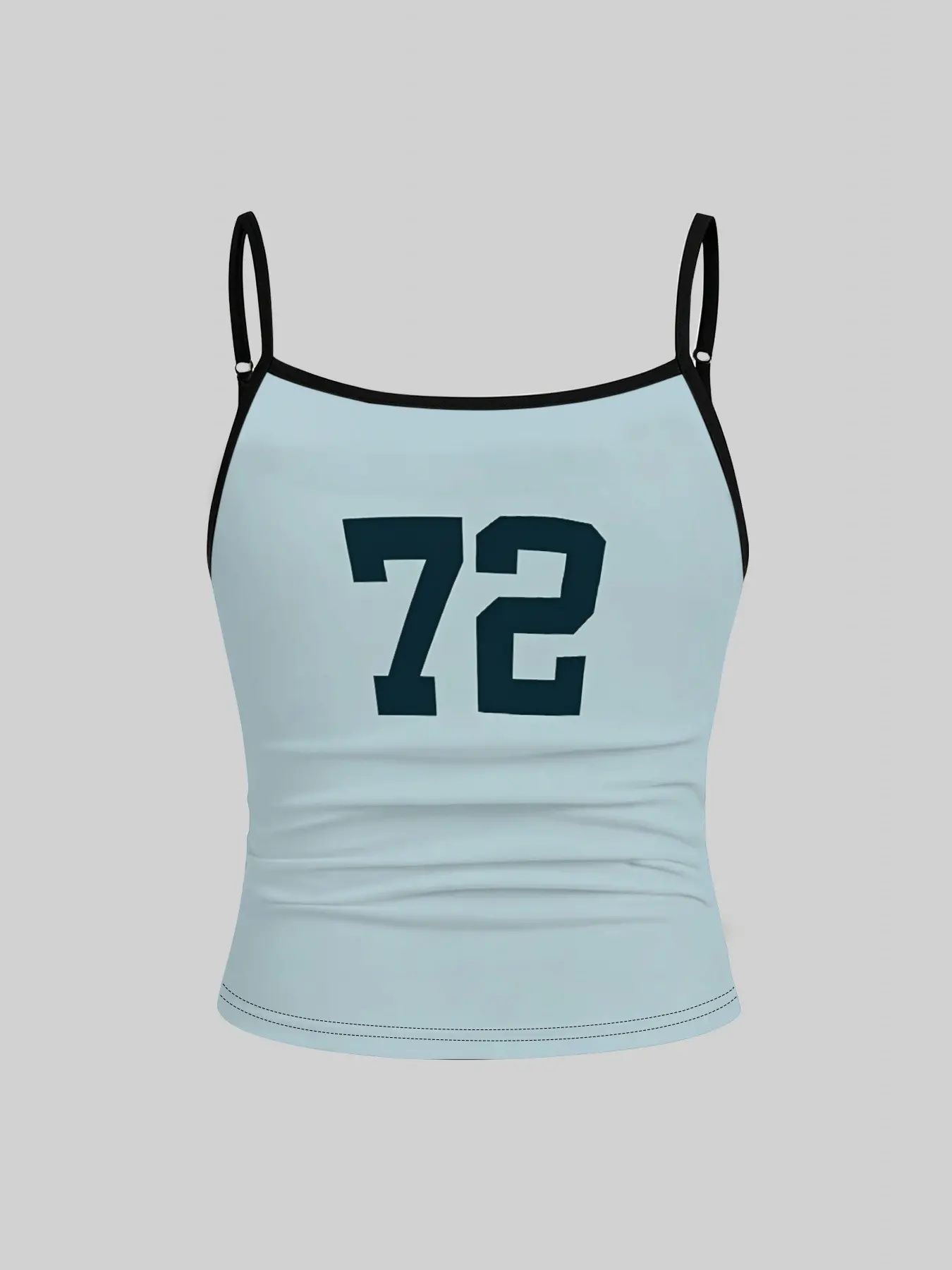1-piece girls' 72 print tank top, Y2K sports academy style adjustable slim shoulder strap tank top, black border sleeveless short slim fit tank top, children's summer casual sports daily wear