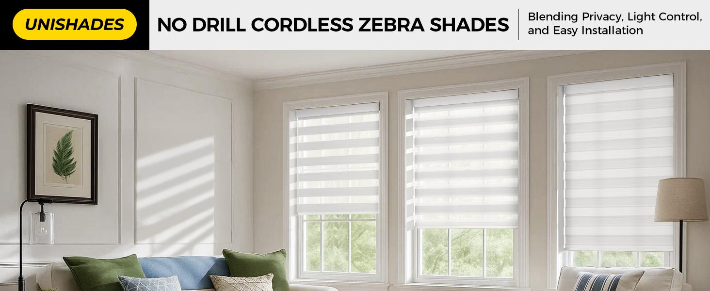 Cordless Zebra Blinds Linen No Drill Installation Linen High Precision Fabrics Beige 32.5" W x 72" H