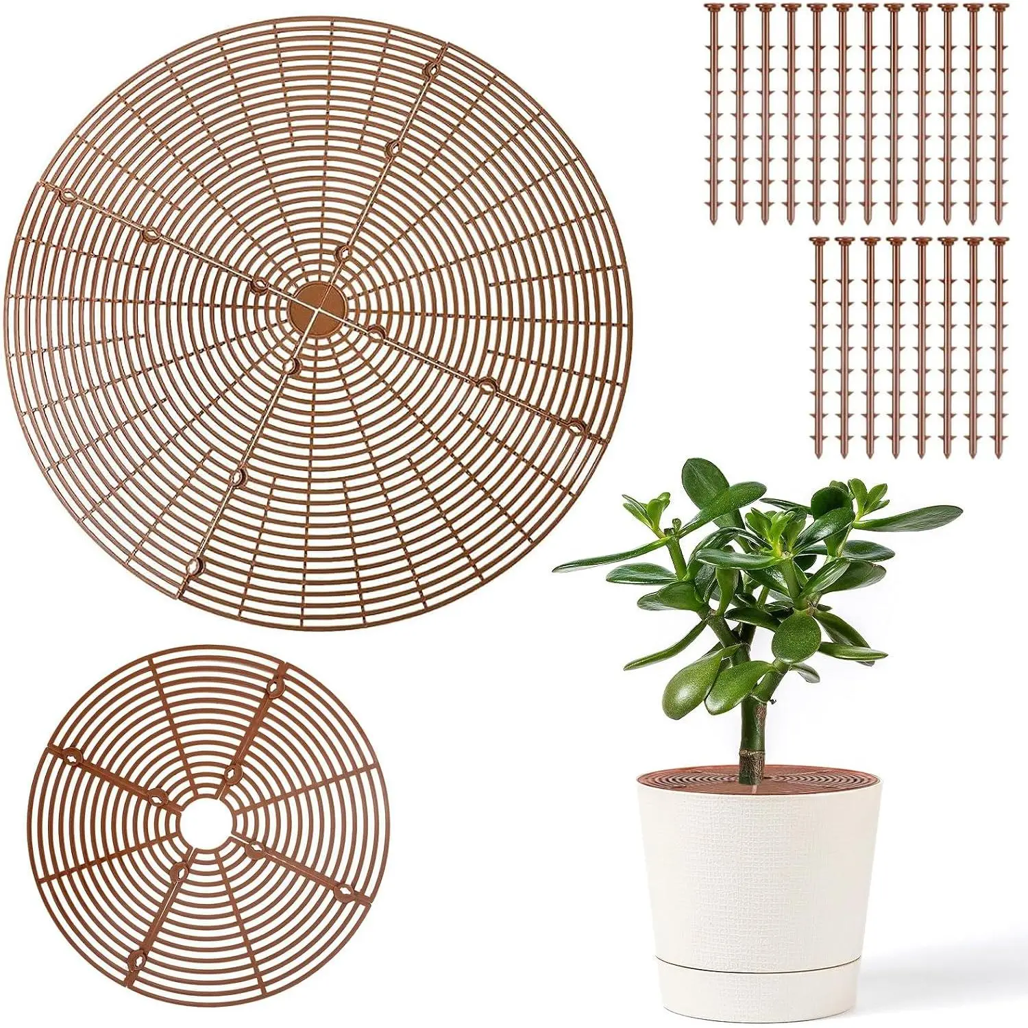 2 count  Pot Grid Soil Protector Covers Large and Medium Cuttable Grid Flower Protector with Deep Stakes for Indoor Outdoor Office Hotel  Furnishing Shopping Mall Garden