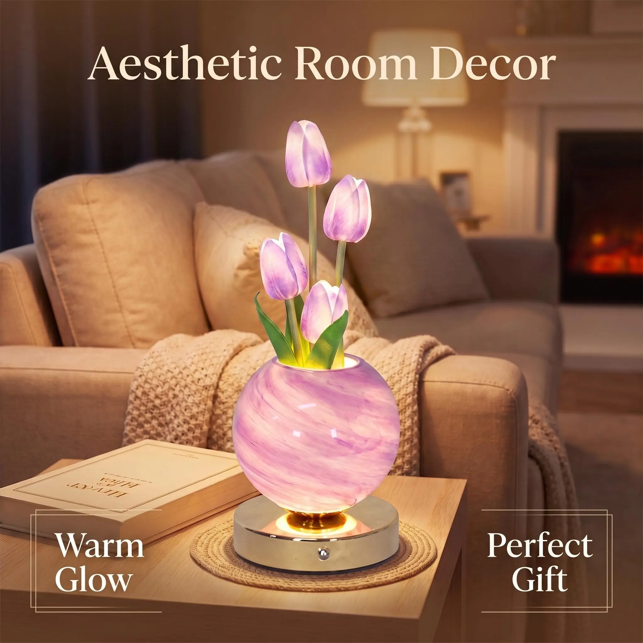 Touch Dimmable Tulip Flower Night Light, USB Rechargeable Fake Flower Desk Lamp, Bedroom Christmas Decor, Romantic Gift, Multiple Colors