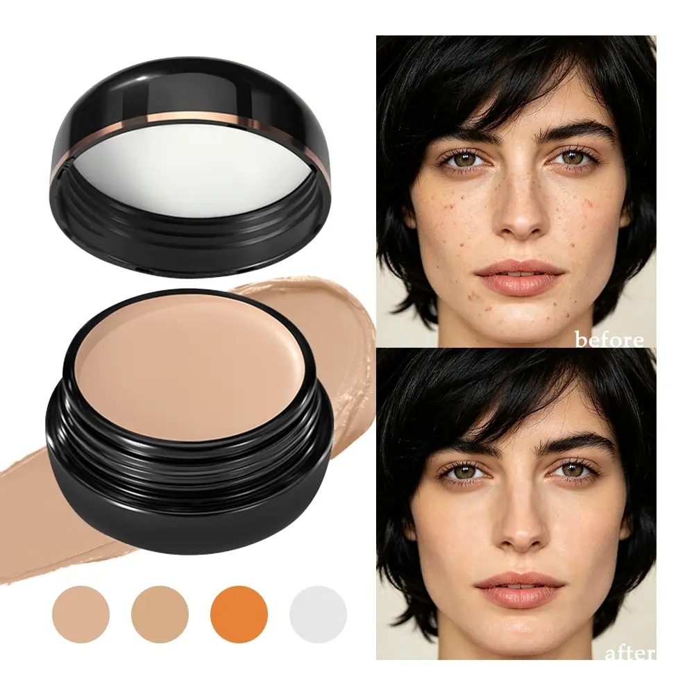 4 Colors Multi-Use Concealer Cream Palette, Full Coverage Hydrating Concealer Camouflage Makeup, Waterproof Blendable Long Lasting Concealer for Concealing Dark Circles Acne Spots Under Eye Dark Marks Contour Highlight