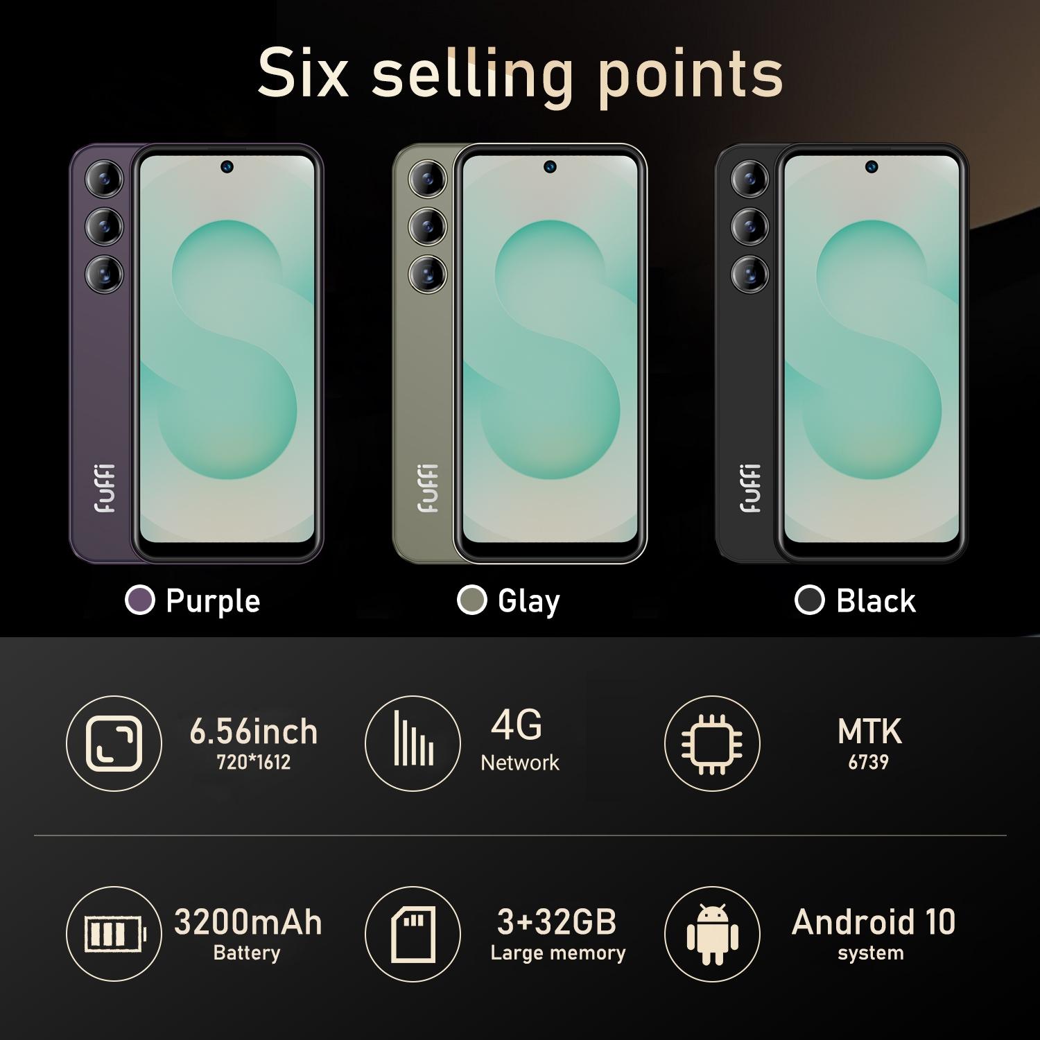 FUFFI 6.56 Inch Smartphone, 1 Count Unlocked 4G Network Android 10.0 Phone, Dual SIM Cards, Quad Core Processor, Fashion Phone for Gaming, Watching Movie