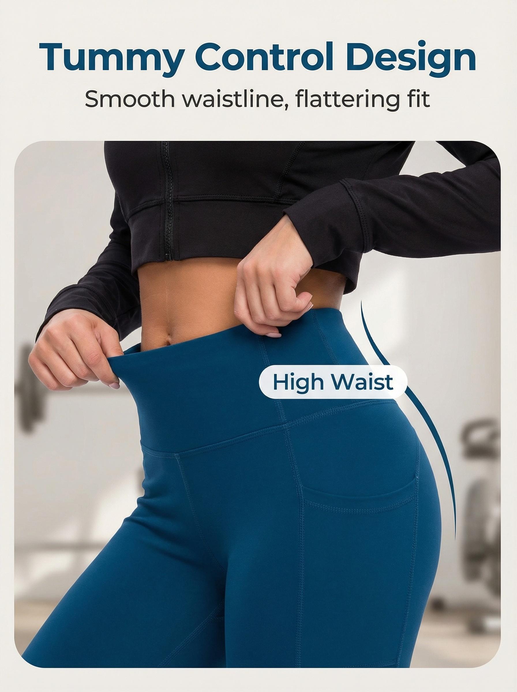 Women'S Yoga 9 Pants Padded Plain-Colored Base Pants with Pockets Cropped Yoga Leggings Butt Lifting Design High Rise Booty Yoga Pants Soft Stretch