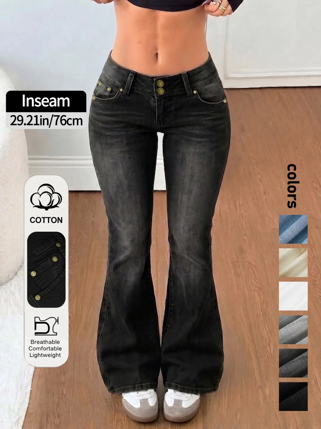 Vintage Washed Jeans High Stretch Elastic Slim Fit Micro Flare Pants, Y2K Streetwear Casual Women's Long Pants, Raw Wash Ankle Length Denim