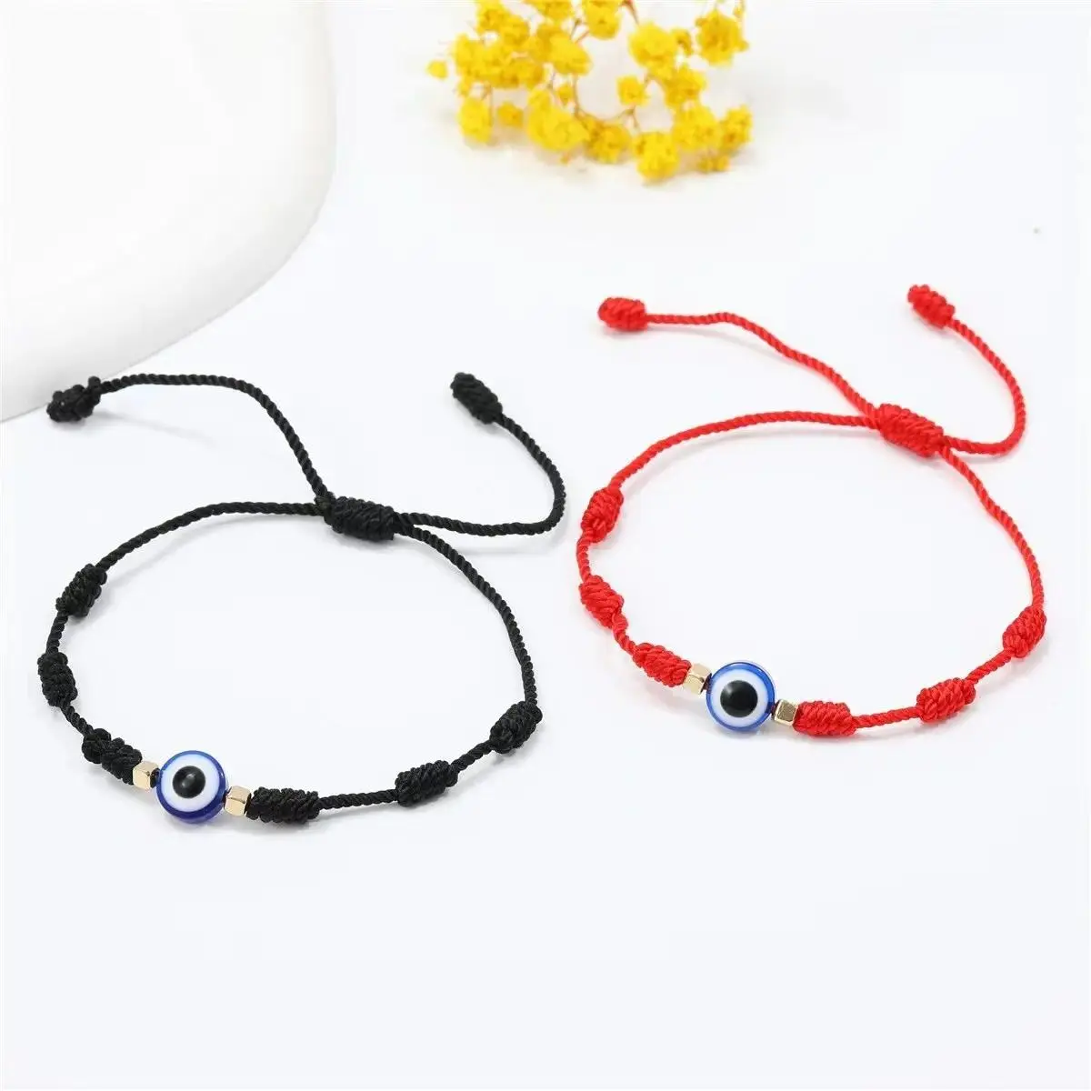 Unisex Braided Cotton Wristband Bracelet with Evil Eye Charm, Adjustable Boho Jewelry for Good Luck & Protection, Bracelet Wristband, Fashion Bracelet