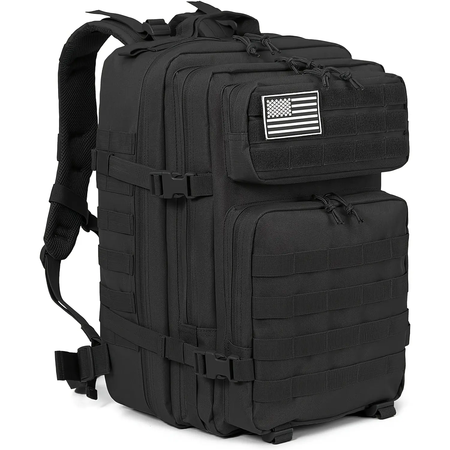 50L Polyester Tactical Backpack - Waterproof 3-Day Assault Pack with MOLLE System, Solid Color, Adjustable Strap, Durable Zip for Outdoor Hiking, Camping - Includes U.S. Flag Patch, Outdoors, Climbing, Plain, 180 Degree, Compressible, No, Bi-Directional C