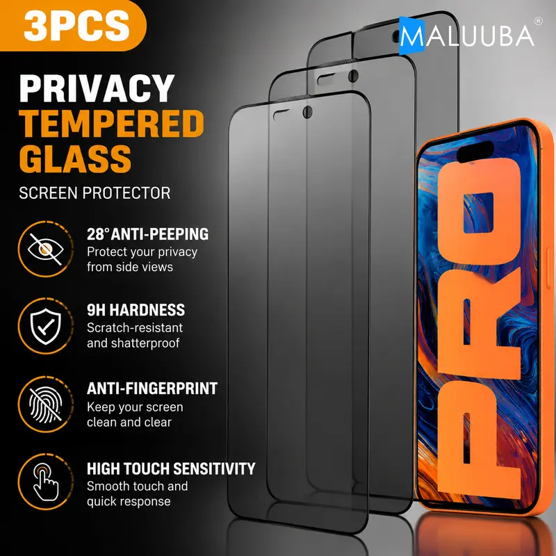MALUUBA Dust-Free Installation Screen Protector Compatible with iPhone 17 Pro Max 16 Pro 15 Plus 14 13 Mini 12 X XS Max XR, 5-Pack Bubble-Free Auto-Align Tempered Glass