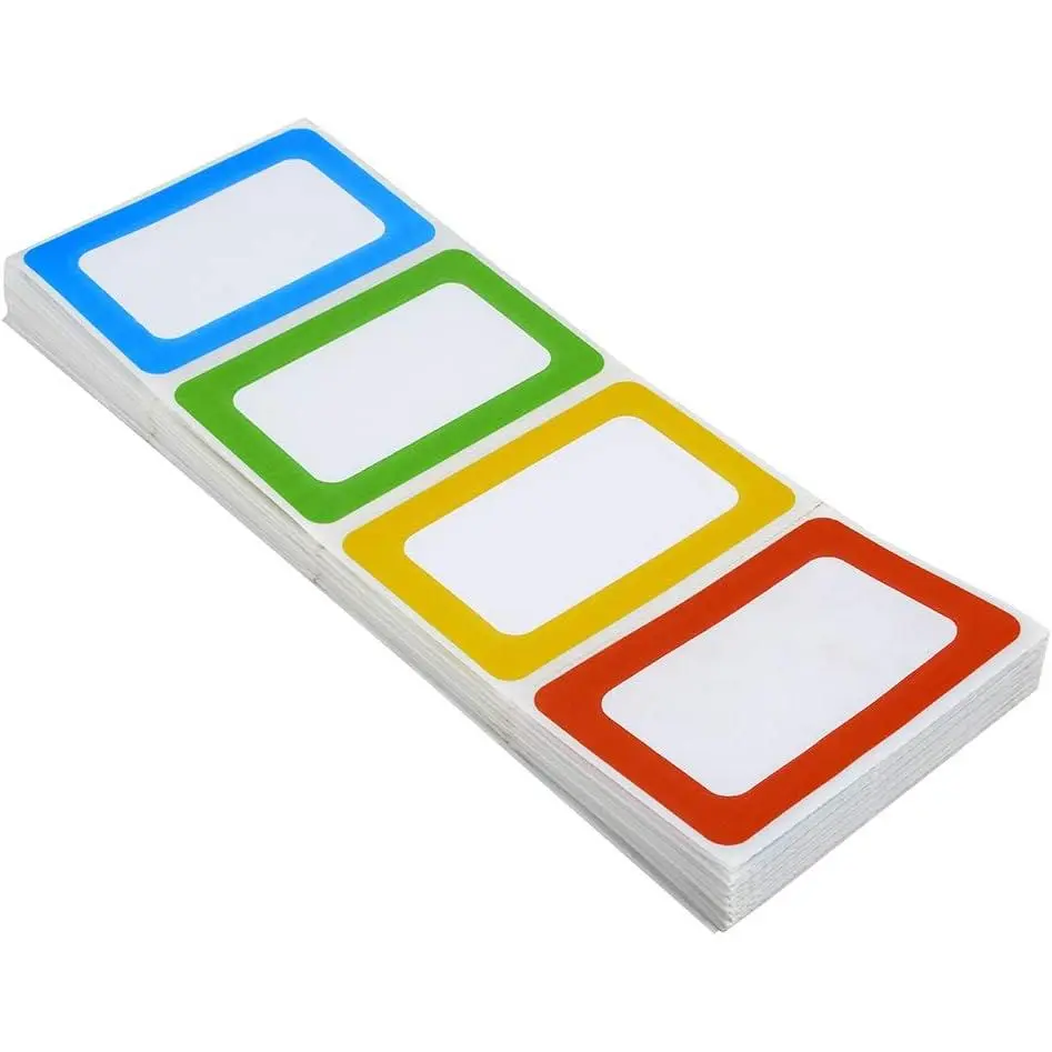 Colorful Border Plain Name Tags, 200 Self-Adhesive Labels & Stickers (3.5 x 2.25 inch) for All Ages Home Supplies, 200 Stickers