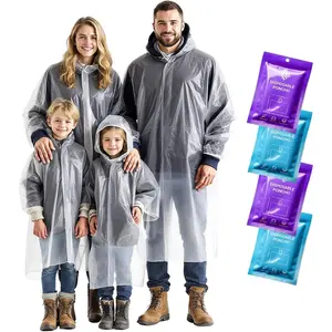 Disposable Rain Ponchos for Adults & Kids - Rain Poncho Family pack - Clear, Compact, Breathable, Emergency Ponchos with Hood - Travel Rain Poncho Hiking, Camping