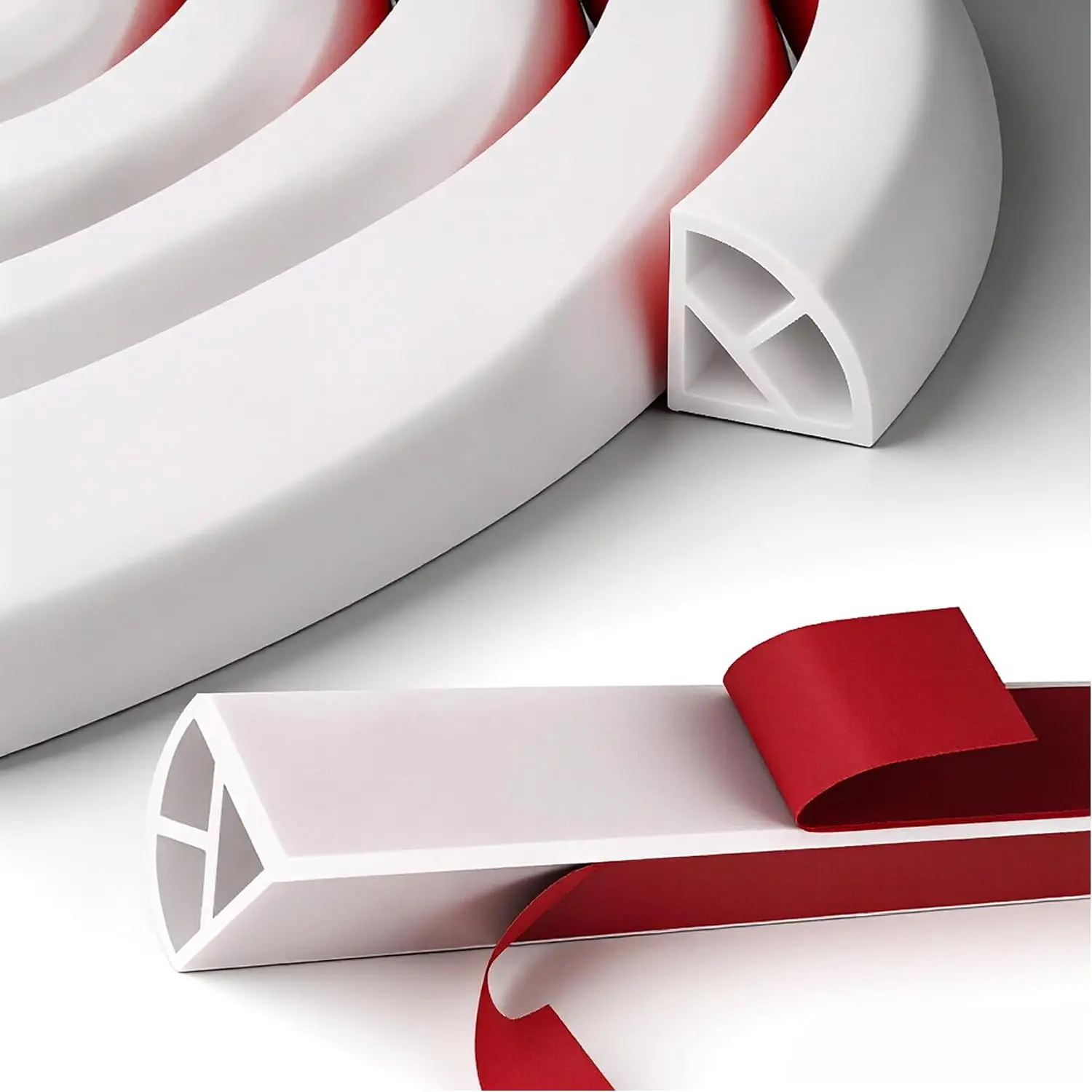 118 Inch Flexible Quarter Round Molding Trim, Peel and Stick  Caulk Strip for Floor , Tub, Cabinet, Shoe Molding Baseboard Around Curved Stairs, Columns and Wall