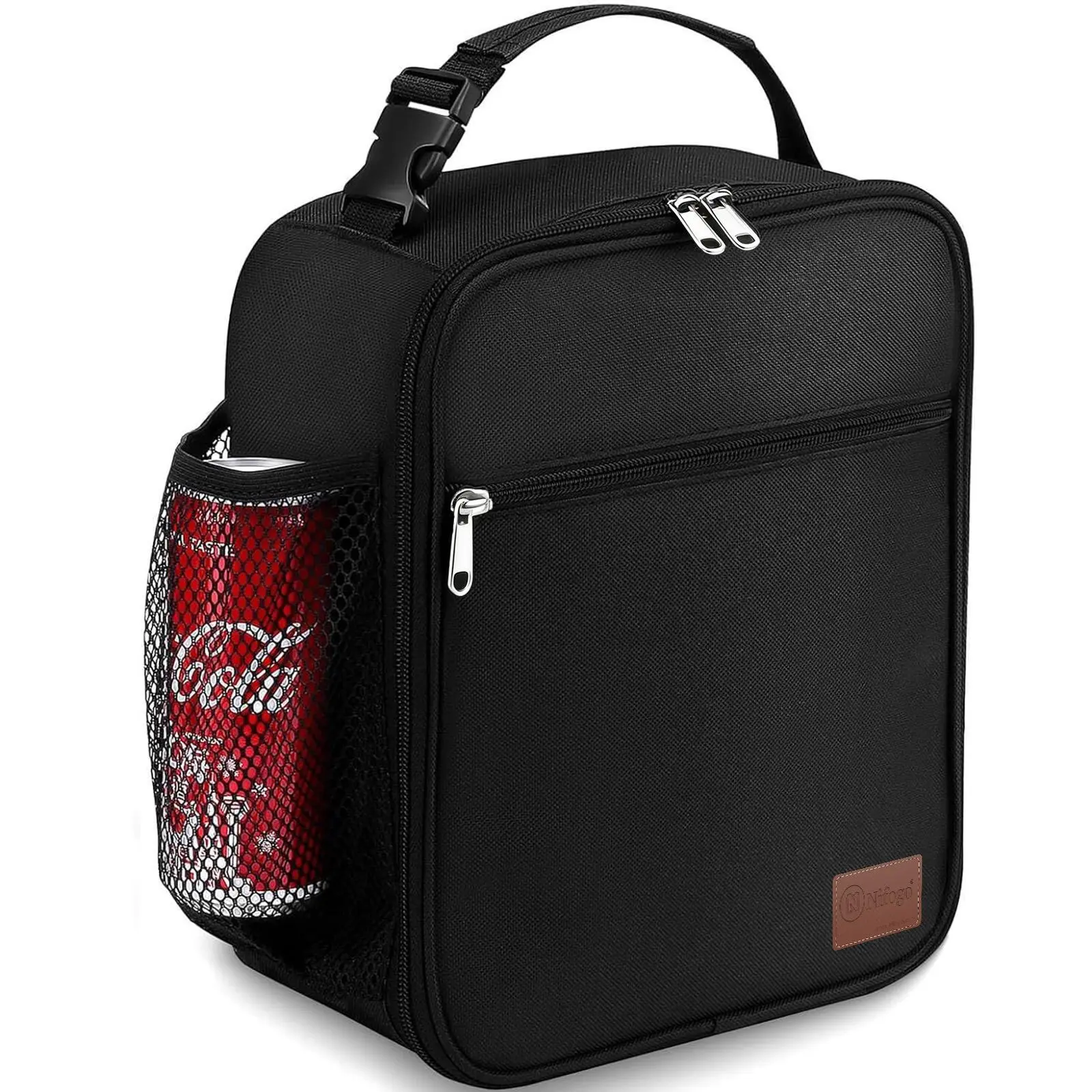 Insulated Lunch Bag for Adults, Portable & Reusable Solid Black Lunch Cooler with Pockets for Work, Office, Picnic, Lunch Cooler Bag