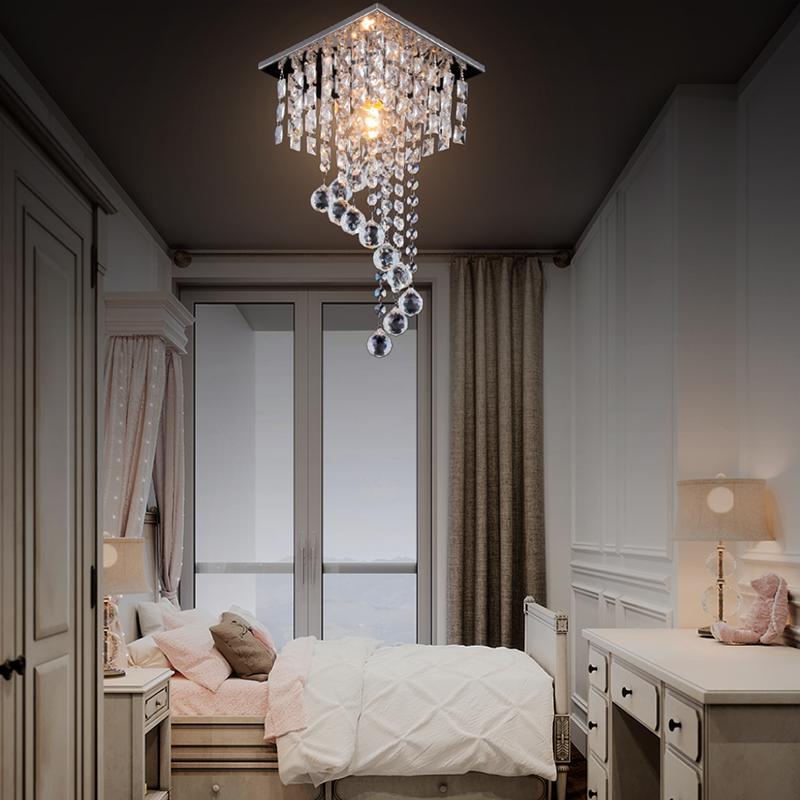 LED Crystal Ceiling Light Multi-Shape Flush Semi-Flush Mount Square Hexagonal Chandelier Stainless Steel E26 AC Light Source Retro Modern Small Size Easy Installation Home Bedroom Living Room Hallway Dining Room Stylish Decorative Lighting QH-MC058