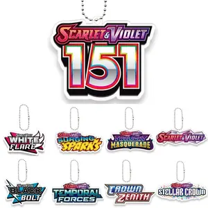 Pocket Monster Ptcg Logo Creative Acrylic Keychain Toys Scarlet and Violet Logo Diy Series Game Collection Card Pendant Kid Gift