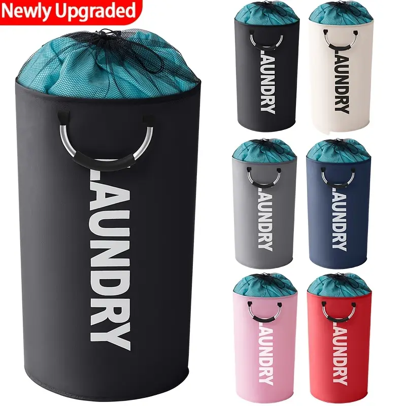 95L Waterproof Oxford Cloth Minimalist Foldable Laundry Basket - Collapsible Round Hamper with Soft Foam Handles, Christmas/Anniversary Gifts for Bathroom, Dorm | Multi-Purpose Storage Organizer