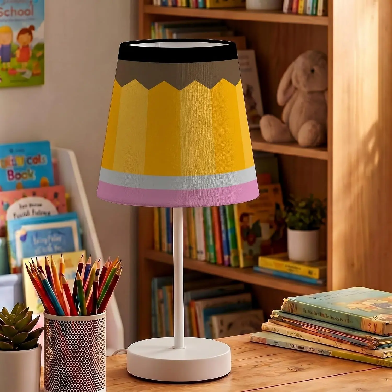 Pencil Table Lamps for Classroom Decoration Back to School Teacher Office Desk Lamp 10.6x3.9 Inch LED Night Light Gift Lamp for School Elementary Reading Corner Study Room Supplies