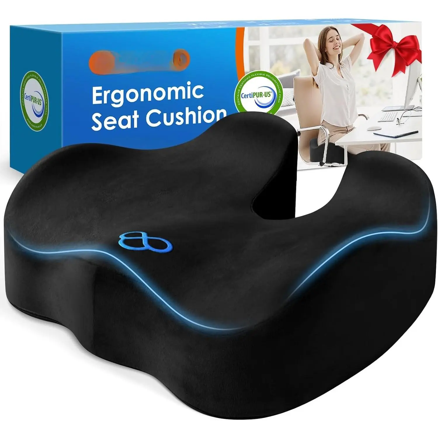 Seat Cushion with  Cover, Thick Memory  Cushions for Office Chair,  Seat, Airplane, Relieving      for Long Sitting,  Drivers 4.7in Black