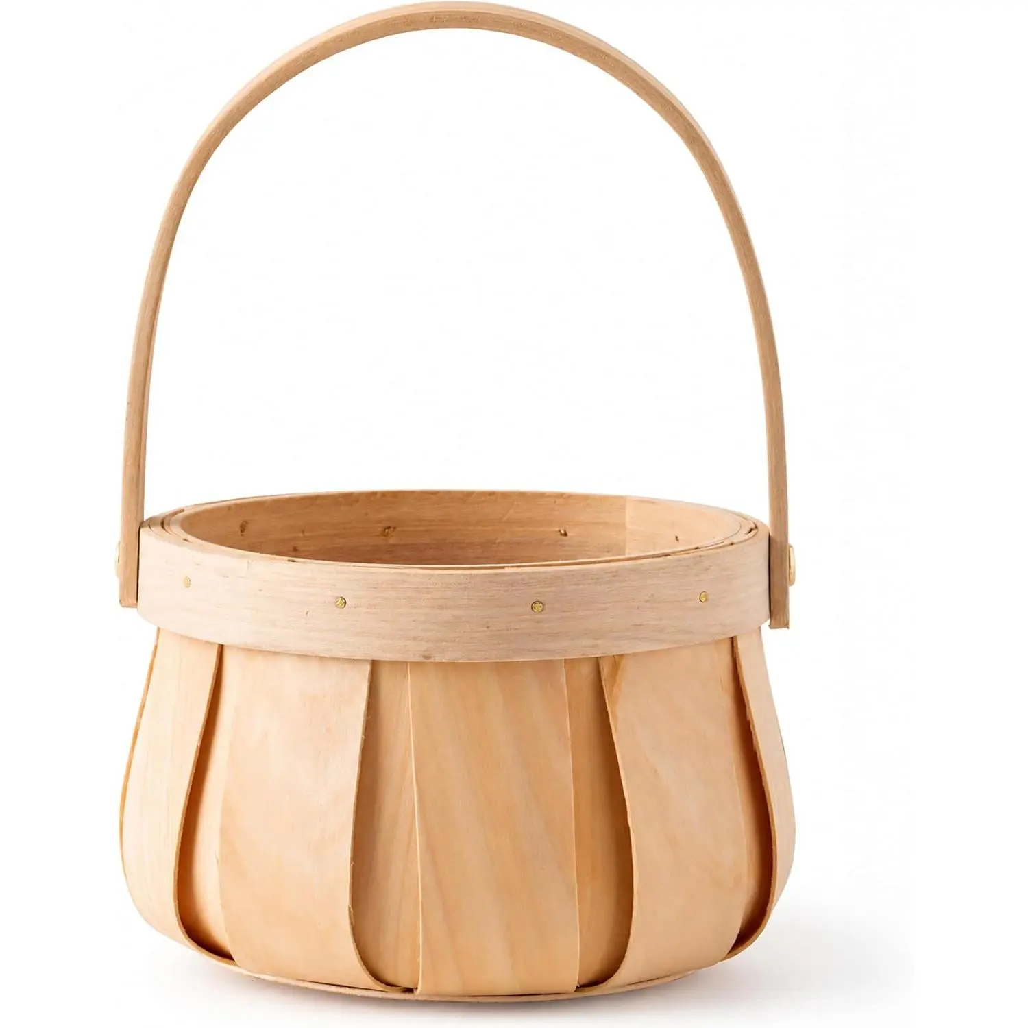 Small Round Natural Woodchip Wooden Decorative Storage Basket with Handle