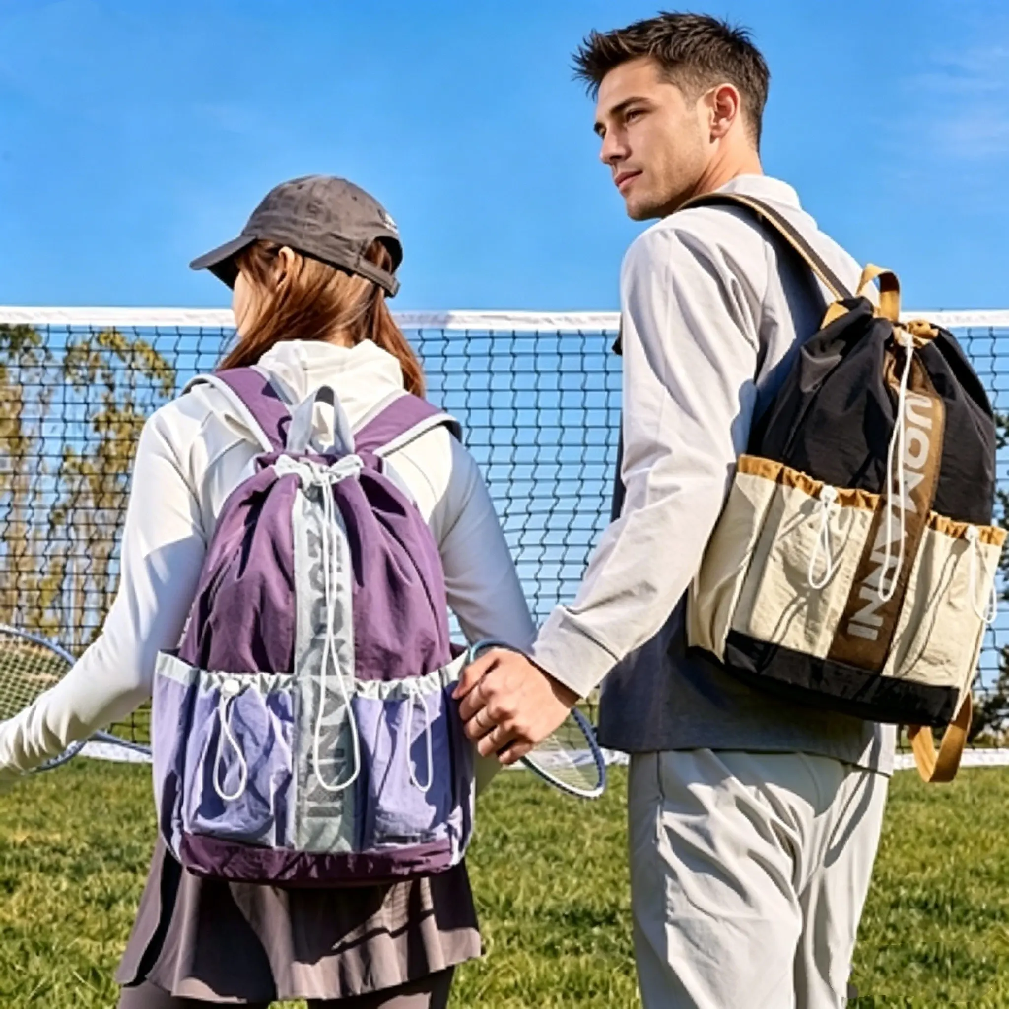 Unisex Tennis Bag, Quick-Dry Nylon Sports Backpack, Drawstring Design, All-Seasons Use, Ideal for Racquetball & Badminton