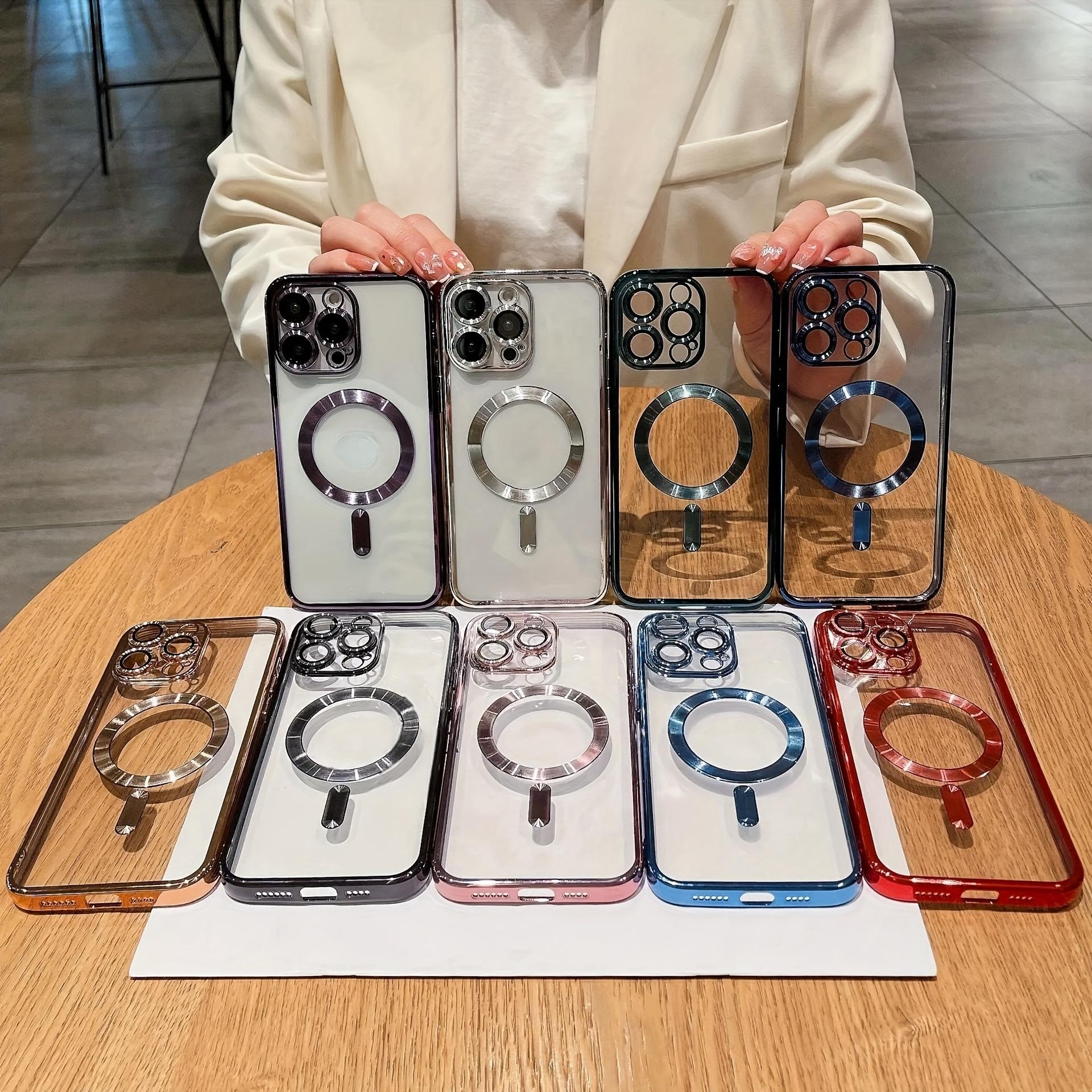 Magnetic Electroplated Cases for 17 16 15 14 13 12 11 Pro Max plus Transparent with Camera Lens Protection Glass Wireless Charger Cover Compatible with MagSafe Protector Soft Slim Shockproof Phone Case Cover for iPhone 17 Pro Max