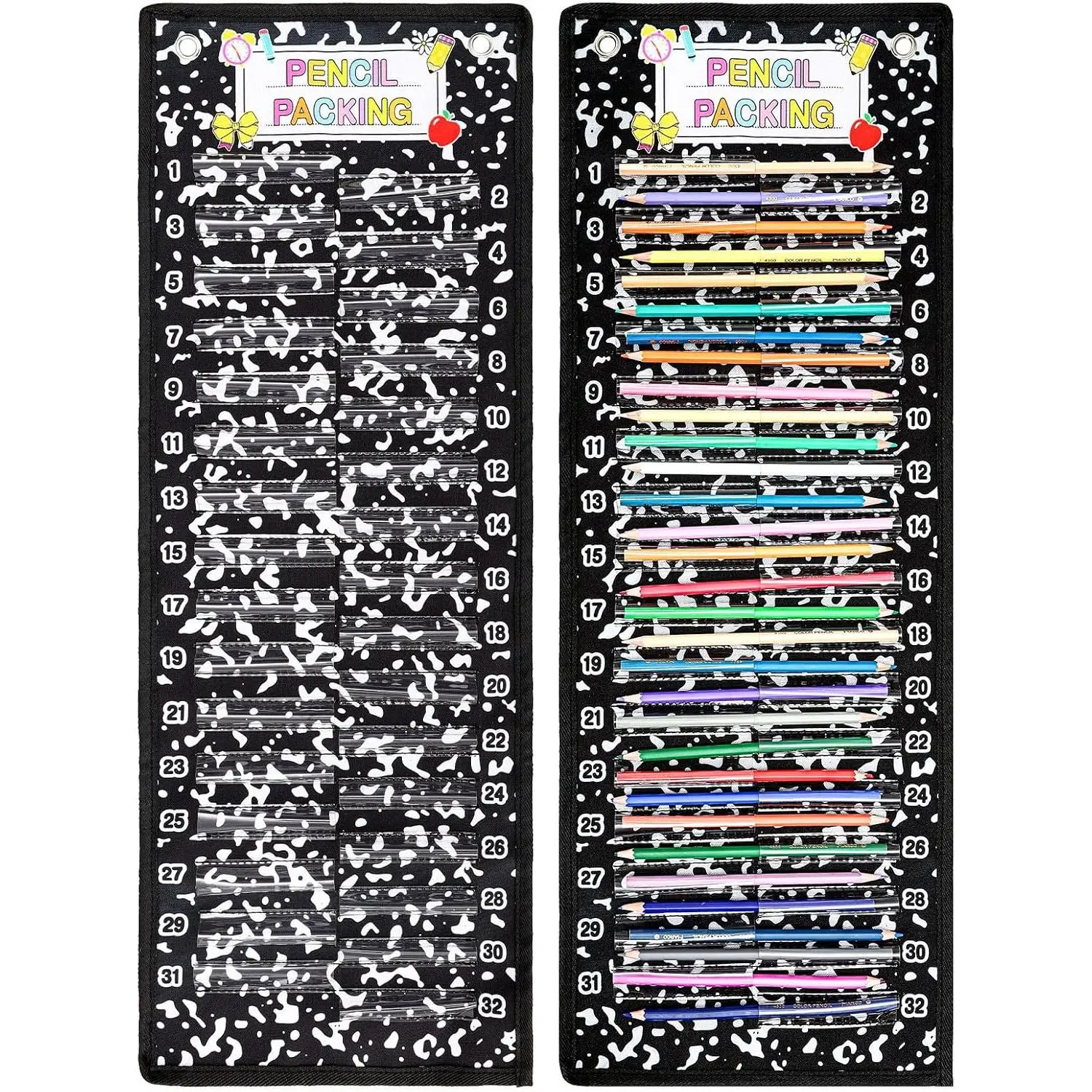 Pencil Parking Pocket for Classroom Composition Notebook Fabric Pencil Dispenser Chart Organizer Holder with  Strip for 2026  to School Teacher Storage Supplies