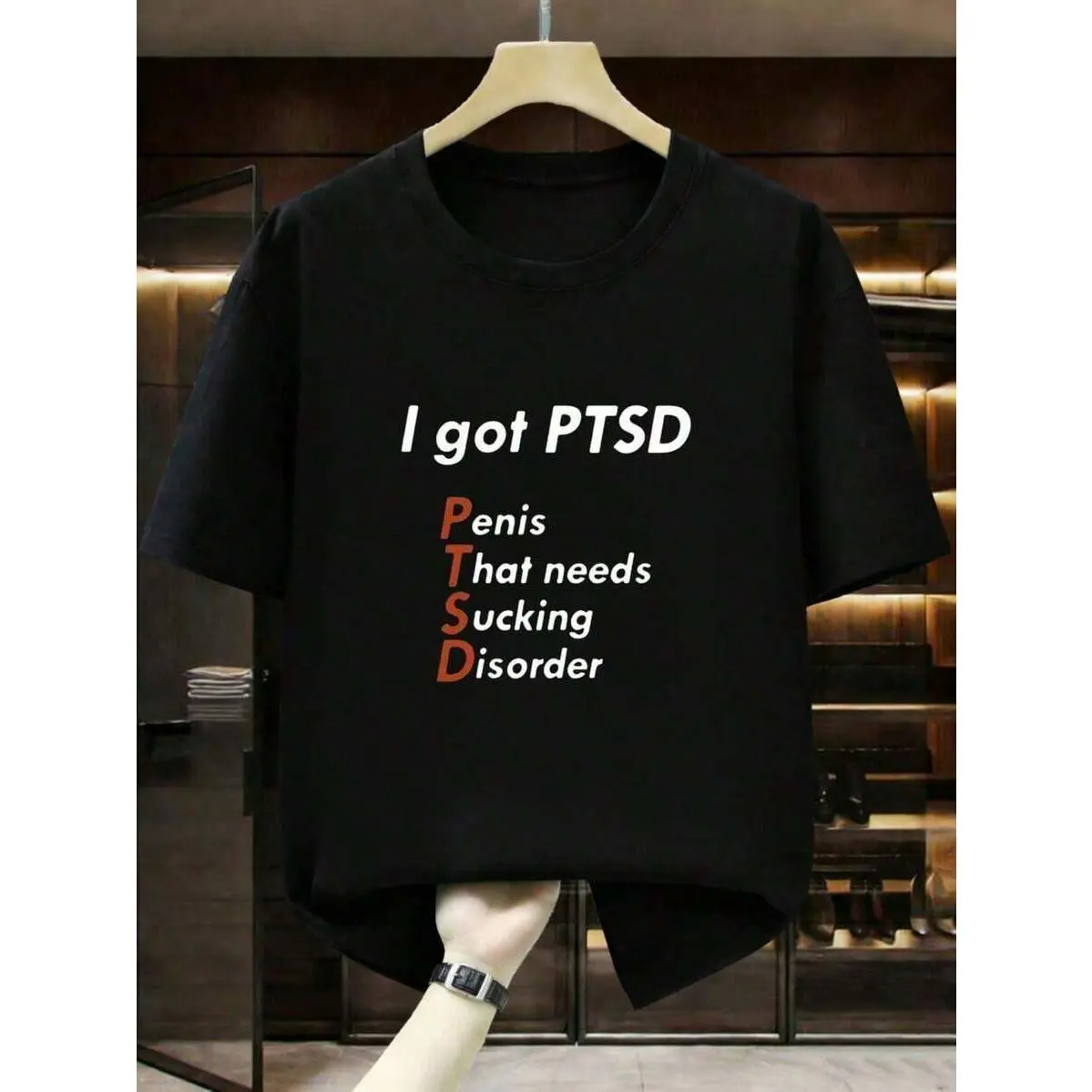 I Got PTSD Men's Funny Offensive Rude-Shirt - Cotton - - Crew - Sarcasm Also Women Men's Summer Round Neck Short Sleeved Casual Cotton Print A Surprise Cotton Black Unisex-Shirt Graphic Tees Couple Outfits Streetwear-Shirt Him/Her