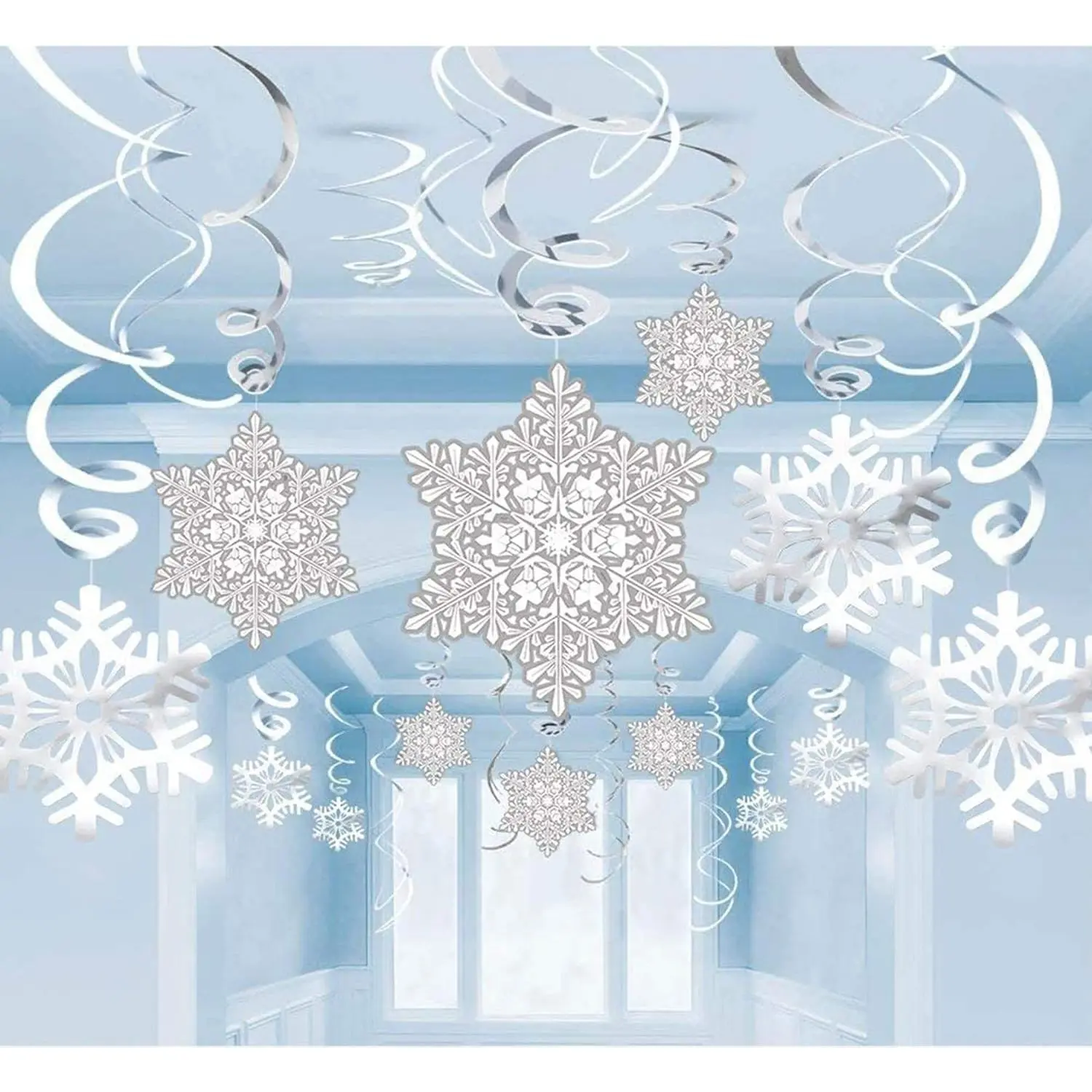 42Ct Christmas Snowflake  Swirl Decorations from Ceiling - Winter Party Wonderland Xmas Holiday Ornaments