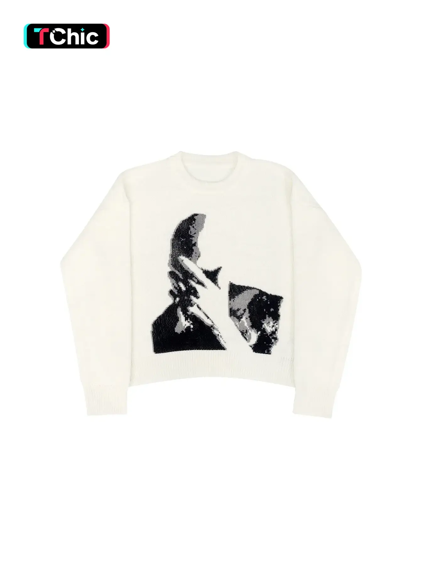 Women's Figure Print Round Neck Sweater, Casual Cozy Long Sleeve Jumper, Ladies Fall & Winter Knitwear for Daily Wear