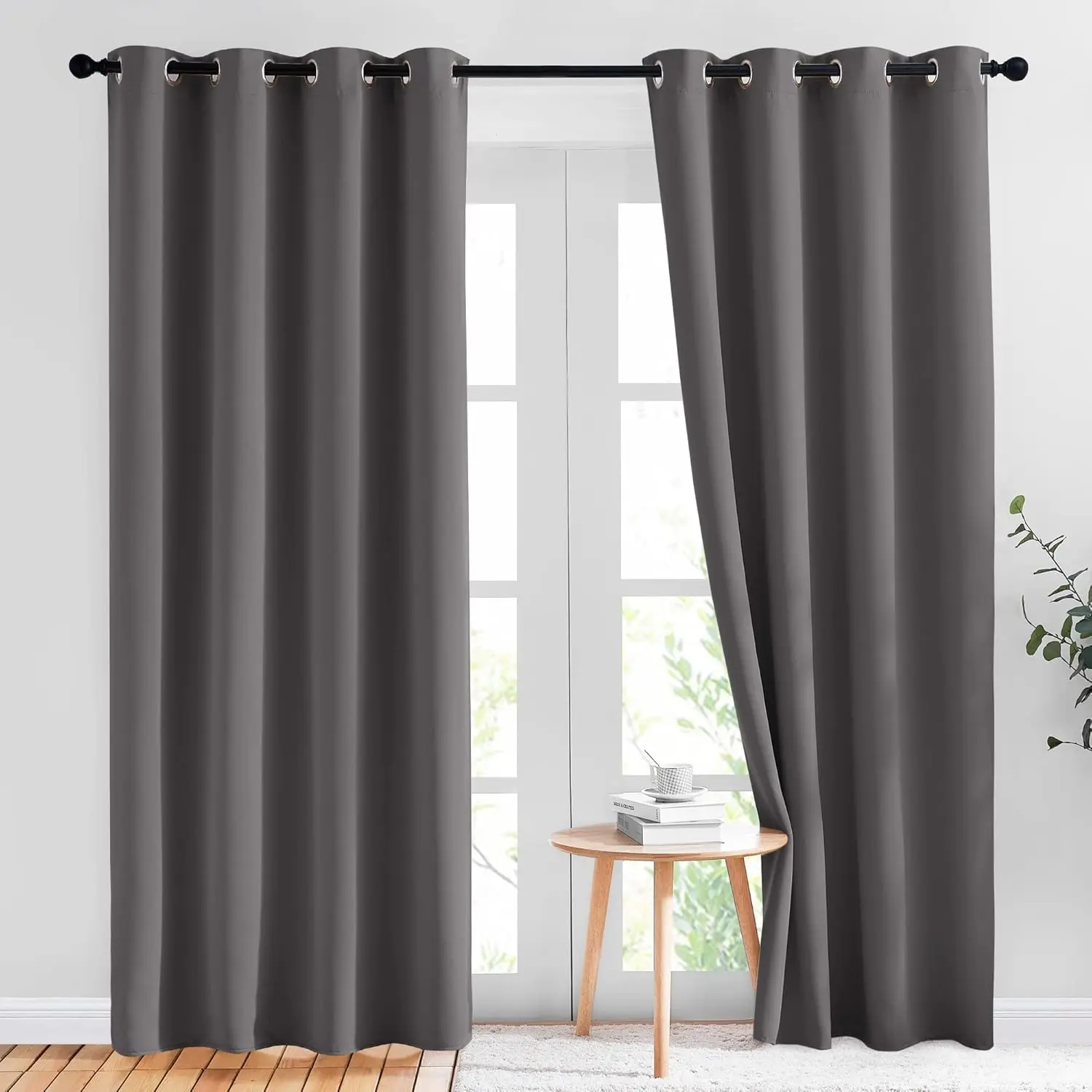 Gray Blackout Curtains for Bedroom 84 inches Long - Thermal Drapes Grommet Room Darkening Light Blocking Curtains Window Treatments for Living Room (2 Panels, W52 x L84, Grey)