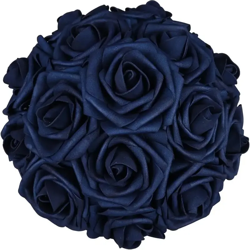 25pcs Real Touch Foam Rose Artificial Flowers - Bouquet-Shaped Artificial Flowers, Navy Blue Home Decor Ornaments for Wedding Bridal Bouquet Centerpieces, Roses Artificial Flowers
