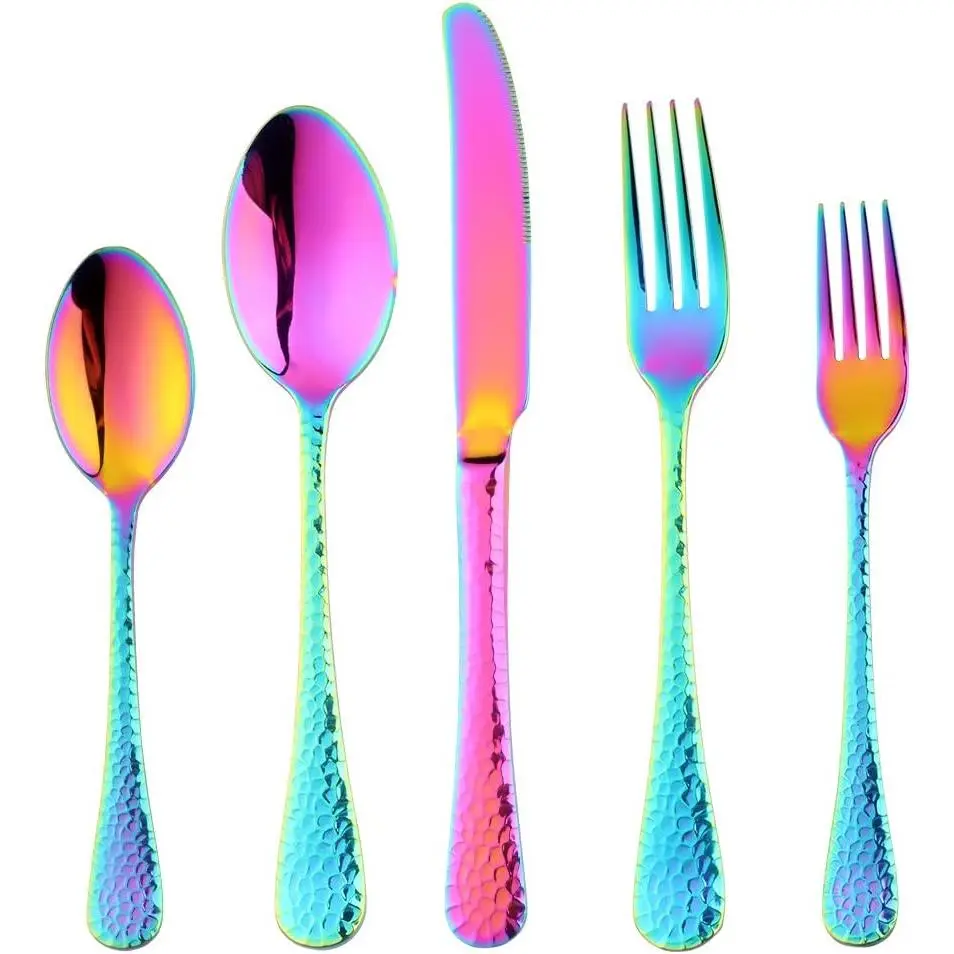 Sturdy Heavyweight Stylish 5-Piece Stainless Steel Silverware Set - Single Serve Cutlery Set for 1, Includes Dinner Fork, Table Spoon, Salad Fork, Teaspoon, Dishwasher Safe Kitchen Tableware for Weddings