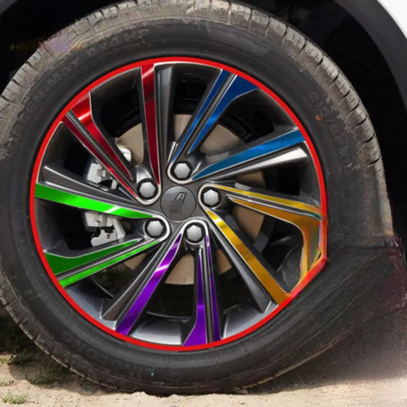 18*18in Peel-and-Stick Carbon Fibre Wheel Rim Stickers for Geely Bin Yue, Wrinkle-Resistant Abrasion-Resistant Laser Electroplating Decals, Luminous Glossy Metallic Car Exterior Mod Accessories for Wheel Decoration
