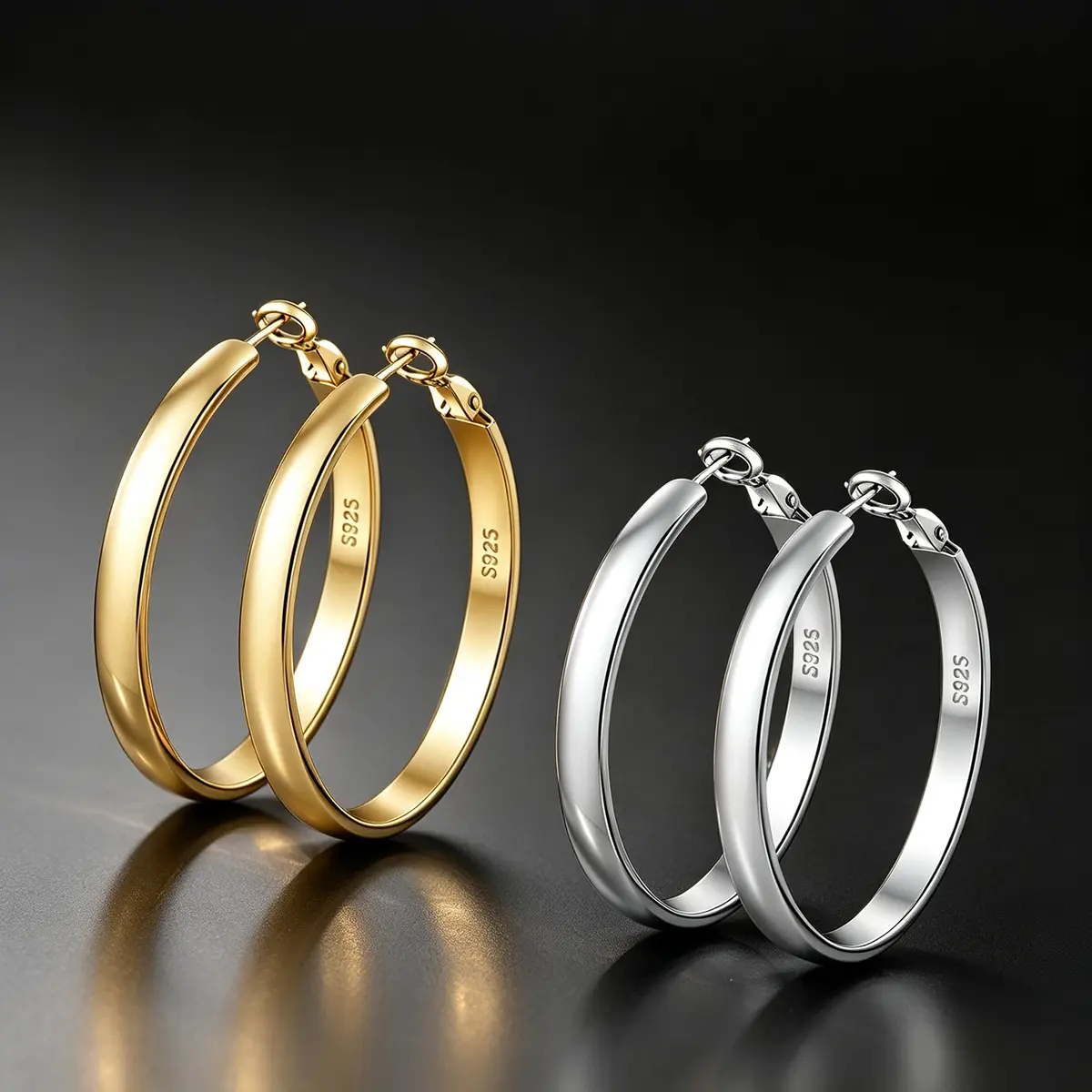 Lightweight 5mm Curved Large Hoop Earrings, Gold Tone Silver Tone S925 Silver Plated Leverback Circle Huggie Hoops for Women, Copper Base Multi Size 30/40/50/60mm Classic Minimal Fashion Jewelry Gift for Daily Occasions Party Wedding