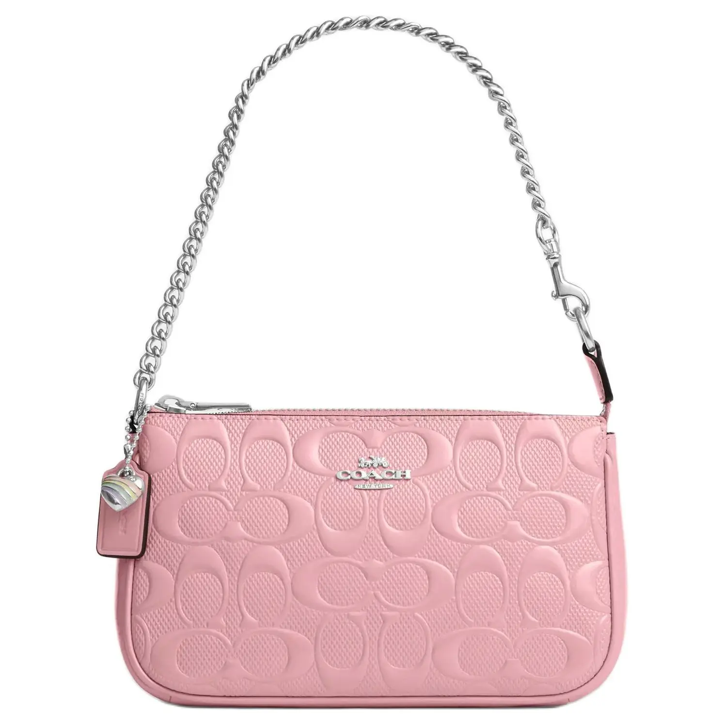 Coach Nolita 19 Heart Pendant Zip-Top Clutch Bag for Women, Pearlized Patent Leather, Small Size, Pink