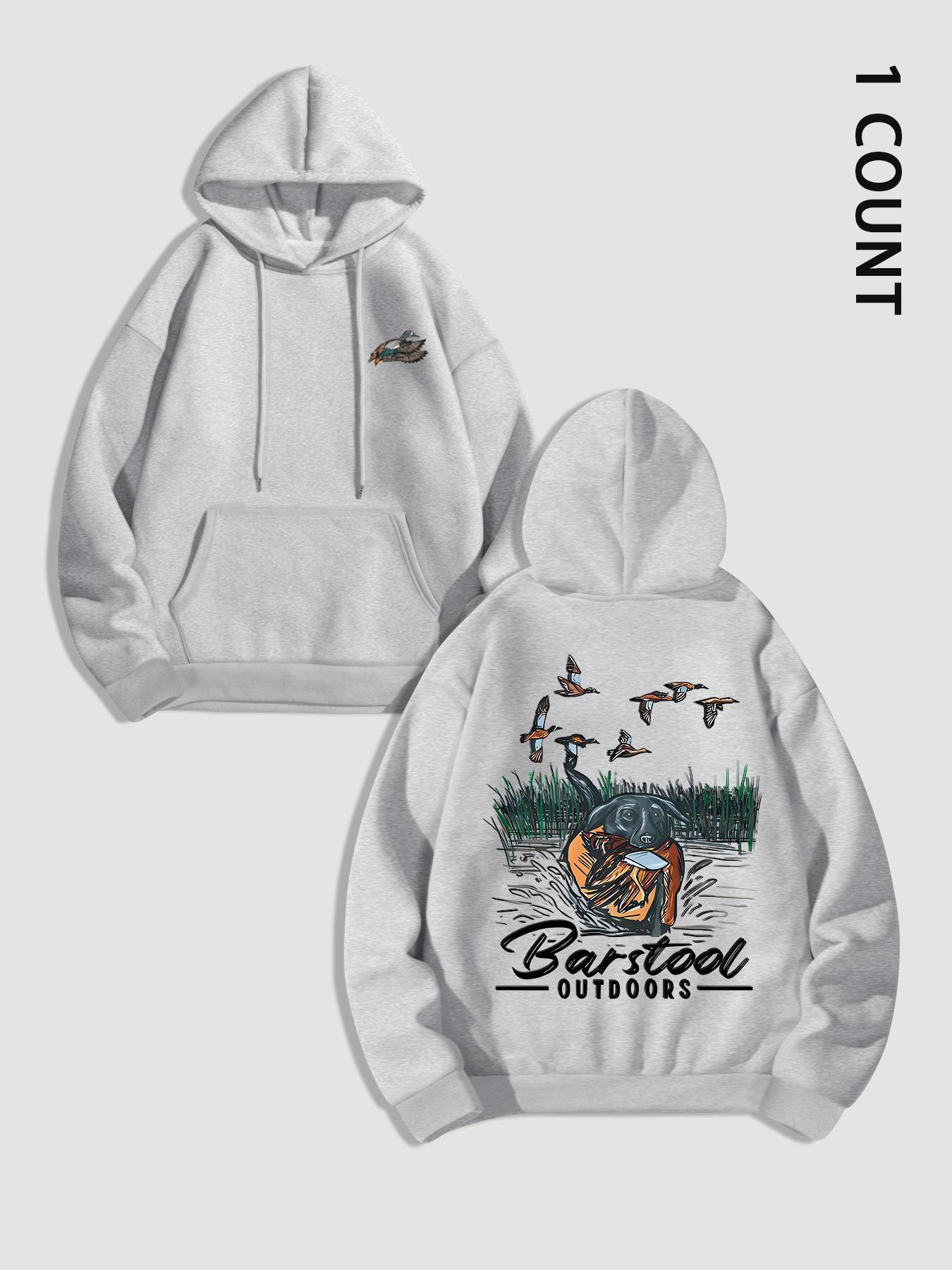 Unisex Men's Duck Hunting Graphic Print Pocket Drawstring Hoodie, Regular Fit Casual Long Sleeve Hooded Sweatshirt, Men's Top for Outdoor Activities, Casual Streetwear Sweatshirt, Graphic Hoodies