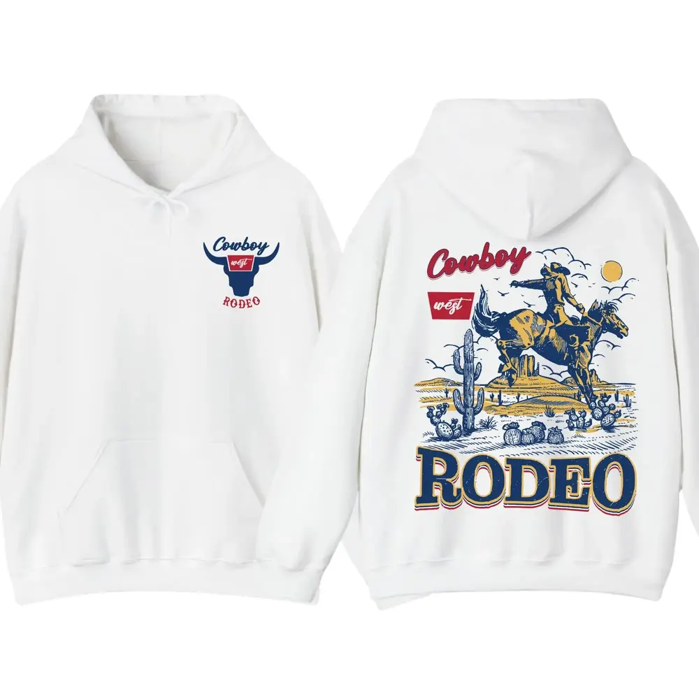 Vintage Cowboy Rodeo Graphic Hoodie, Retro Western Pullover,  Style Cowboy Hoodie, Casual Streetwear Trendy Apparel