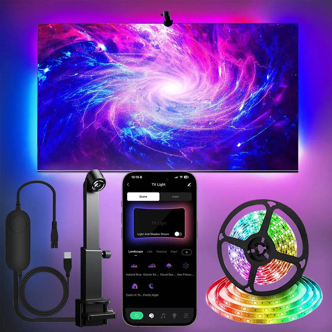 Sync9.8ft/19.6FT Game Lights, USB LED Light Strip for Tvs, Color Sync with Ar Sensor, Smart 5050 RGB+ic, Adjustable Leds, RGB Dimmable Light, APP Control & Music, Adjustable Rgb Lighting, Adjustable Brightness Led, App Controlled Led, Dimmable Rgb Stripe