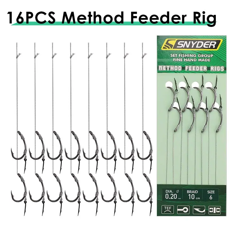 16-pcs European Fly Fishing Set, Carp Fishing rigs Method Feeder Rig Gear Kit, Angling Tools, Angling Supplies, Fishing Tackle, Carp Fishing Accessories, Hooks with Fishing Line Included, Fishing Gear and Equipment