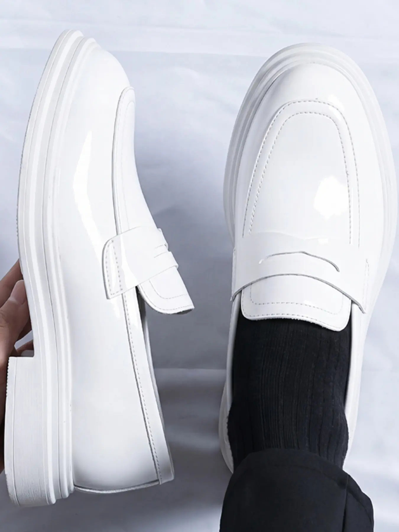 Men's Luxury Summer Leather Mirror  Thick Bottom Loafers, Casual Slip On, Height-Boosting Trendy Party Shoes, Casual Commute Footwear for Young Men