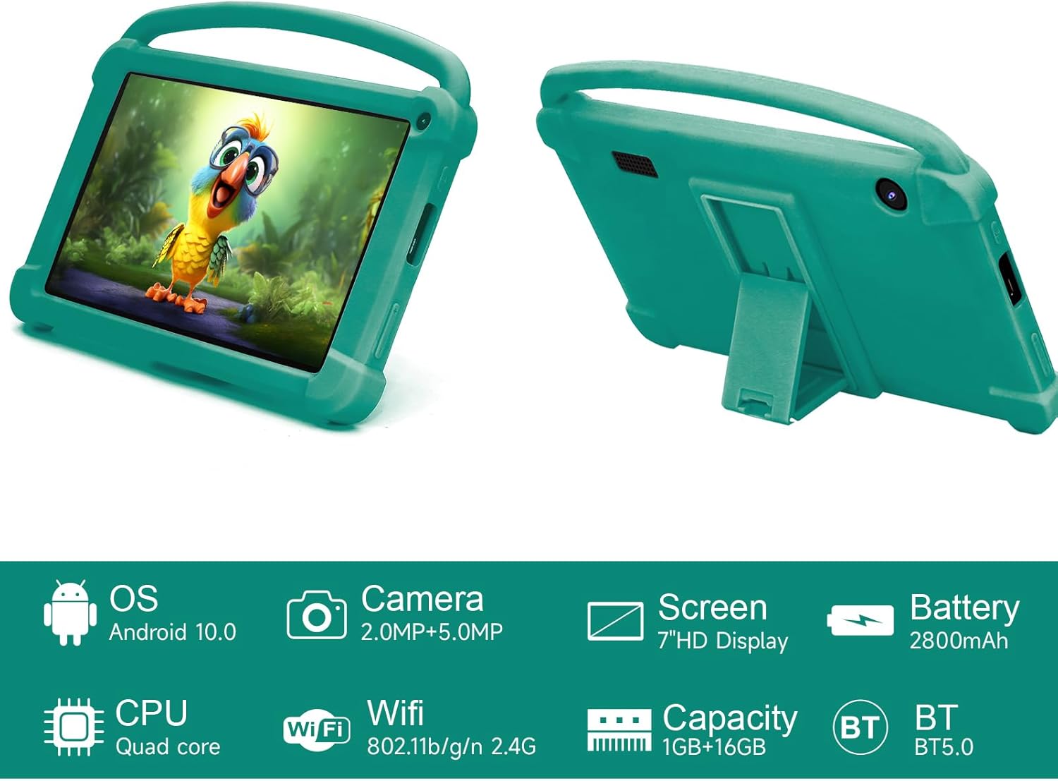 Girls Android Tablets 4GB RAM 32GB ROM Toddler Tablet WIFI Bluetooth Safety Eye IPS Screen Parental Control Dual Camera Shockproof